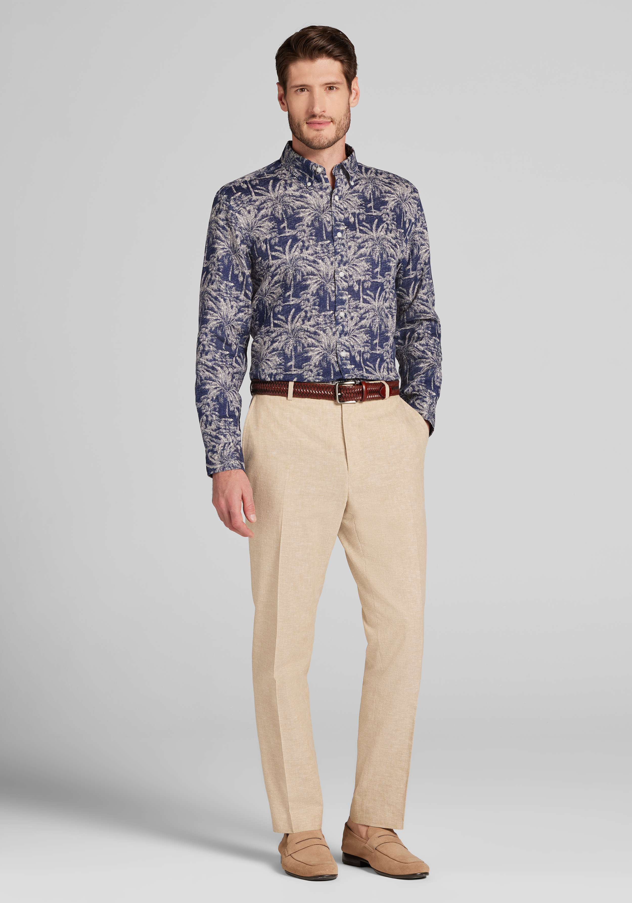 Reserve Collection Tailored Fit Faded Palm Tree Linen Sportshirt