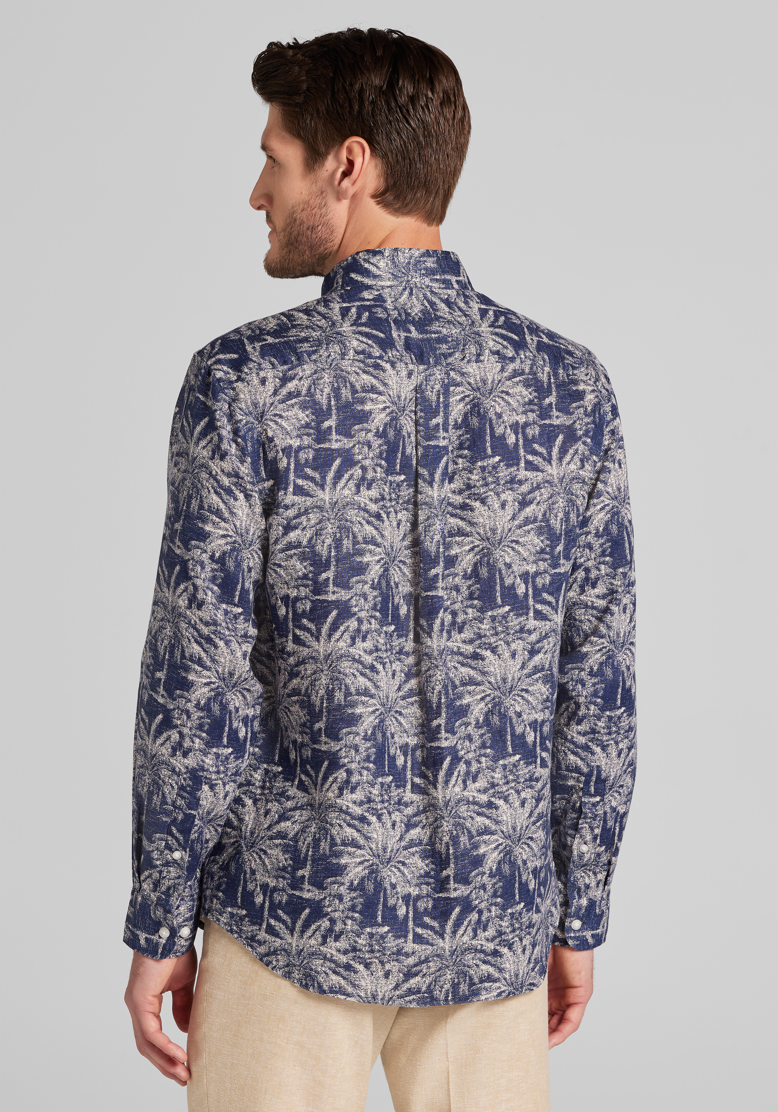 Reserve Collection Tailored Fit Faded Palm Tree Linen Sportshirt