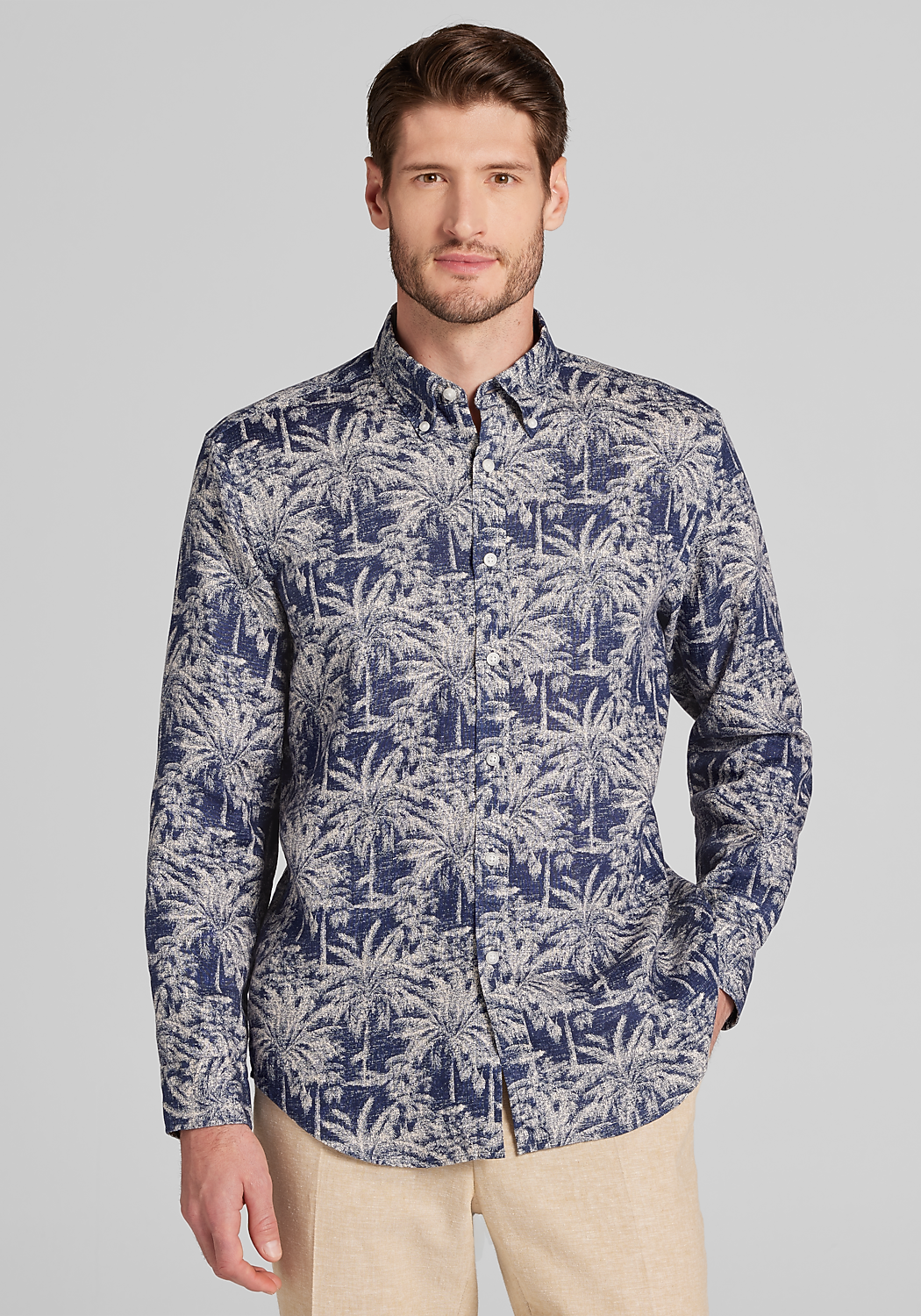 Reserve Collection Tailored Fit Faded Palm Tree Linen Sportshirt