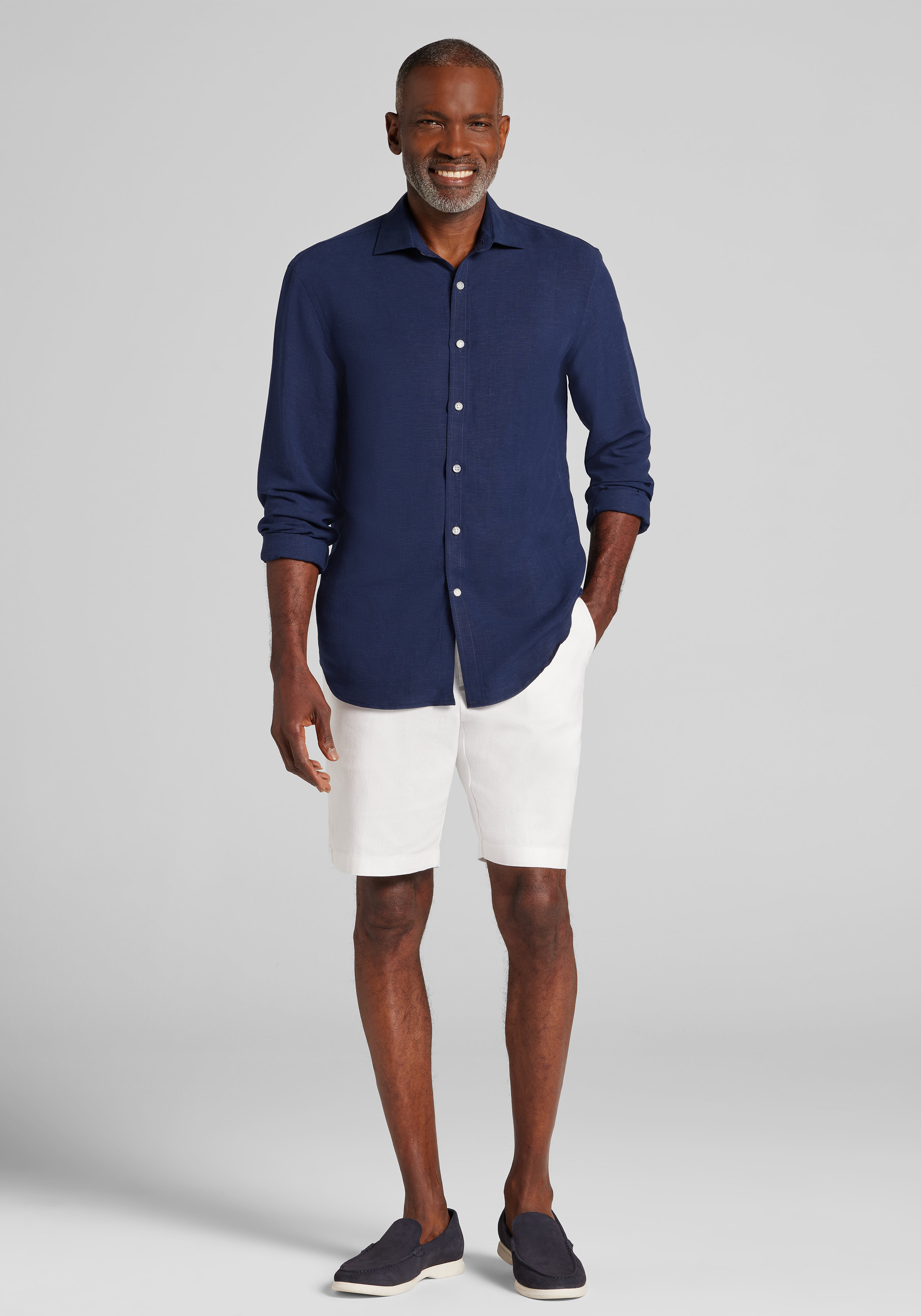 Reserve Collection Tailored Fit Linen Button Up Shirt - Big & Tall CLEARANCE