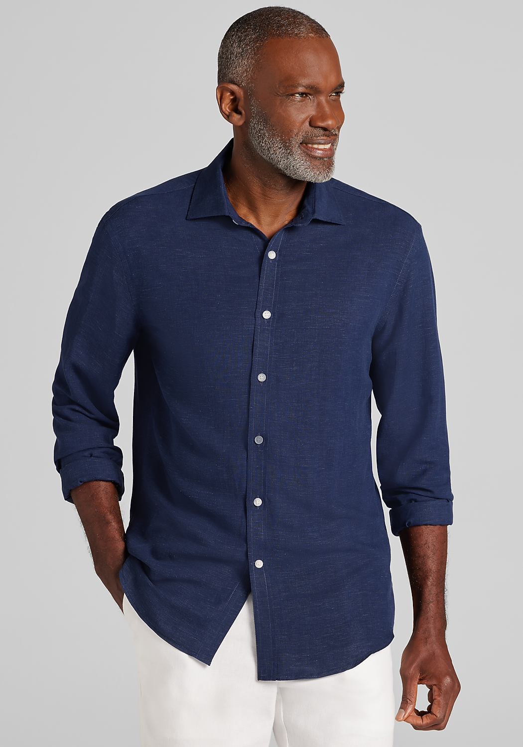Reserve Collection Tailored Fit Linen Spotshirt - Big & Tall