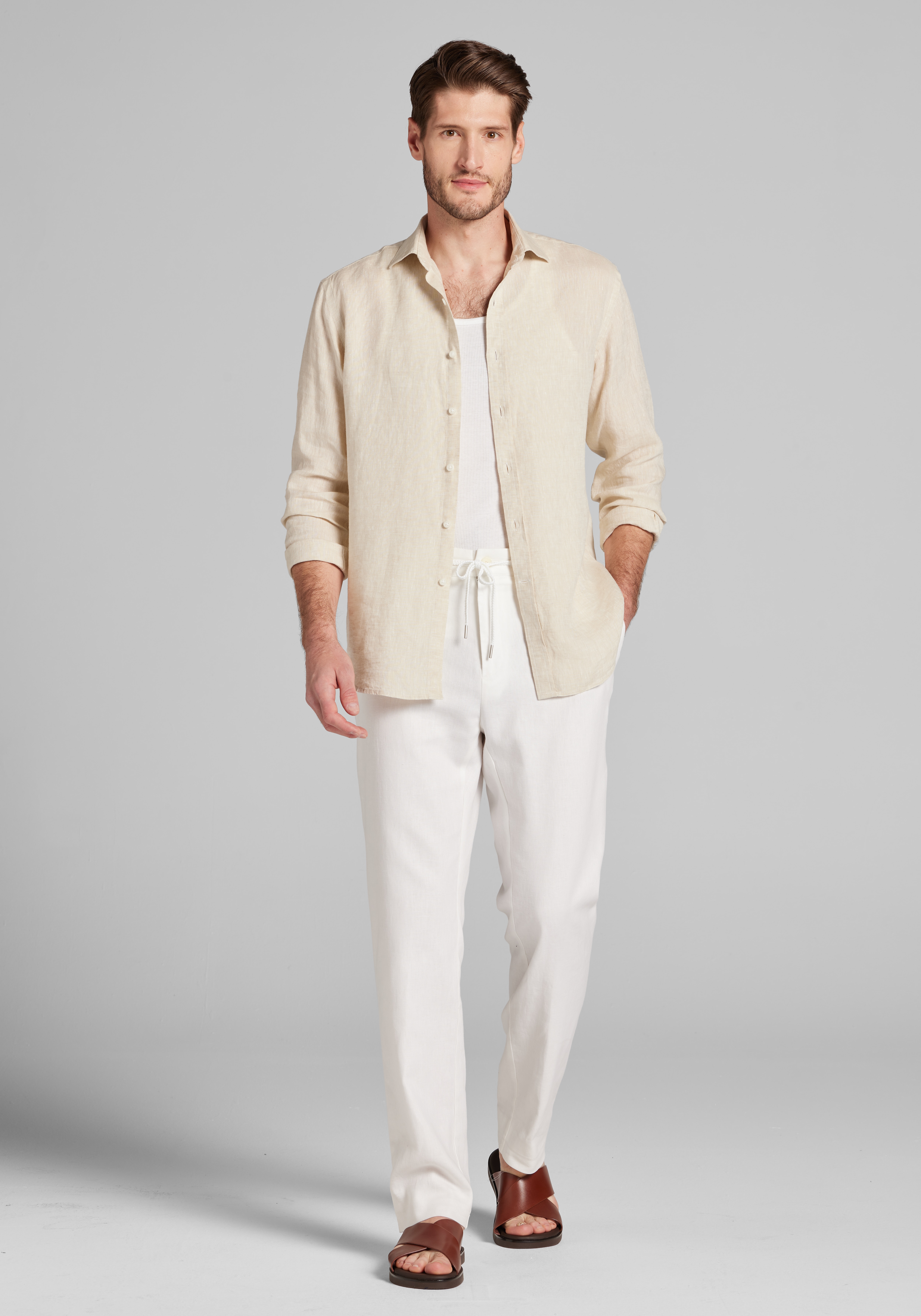 Reserve Collection Tailored Fit Linen Button Up Shirt CLEARANCE
