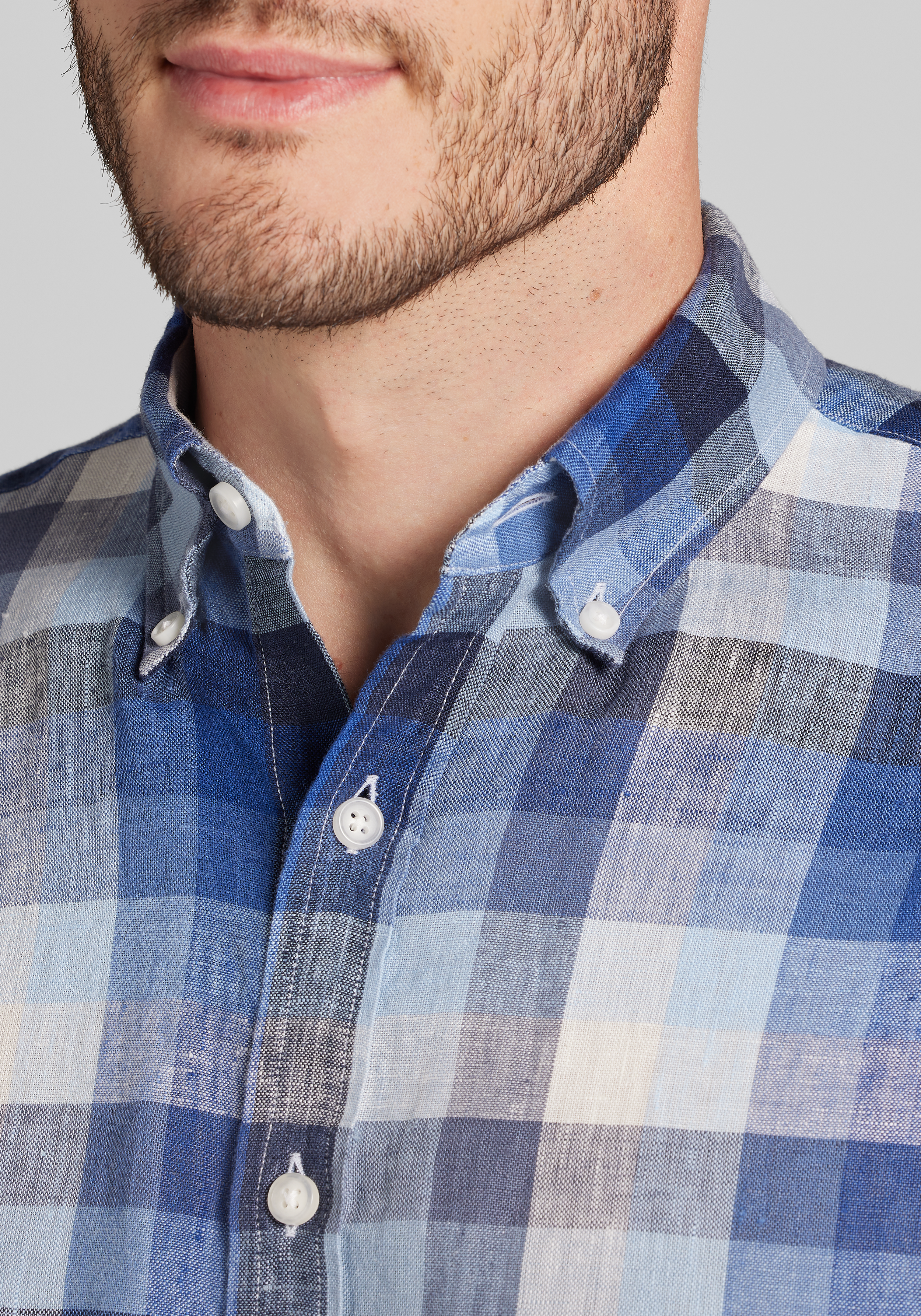 Reserve Collection Tailored Fit Tonal Check Linen Sportshirt
