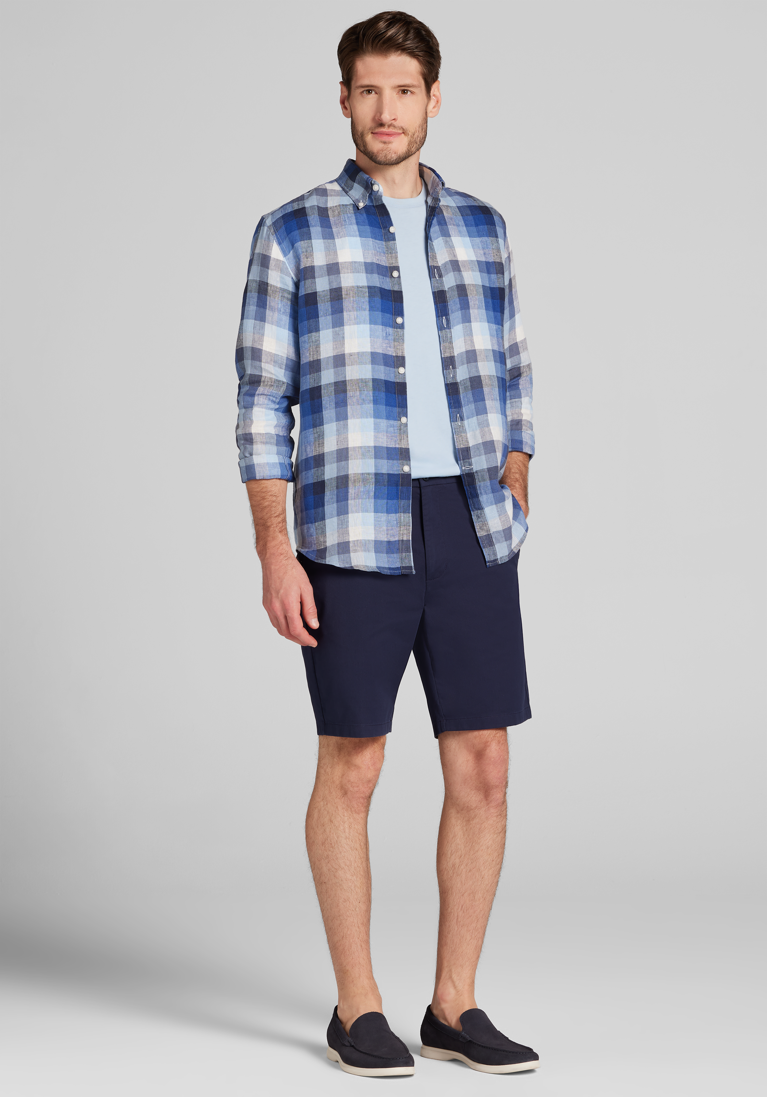 Reserve Collection Tailored Fit Tonal Check Linen Sportshirt