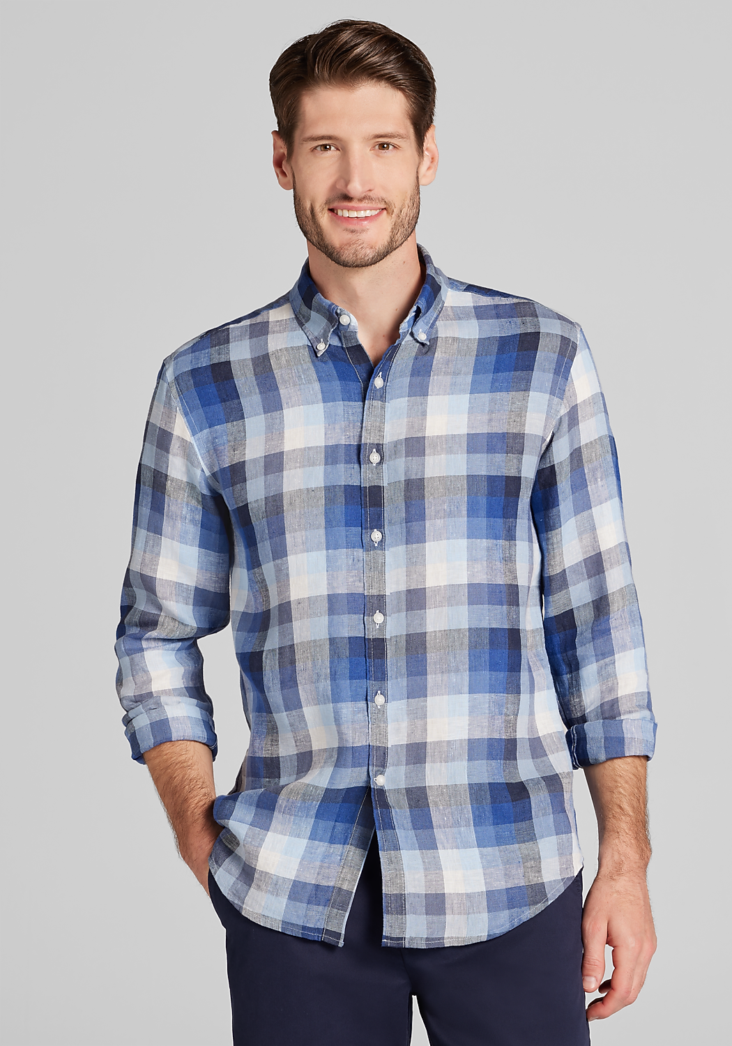 Reserve Collection Tailored Fit Tonal Check Linen Sportshirt