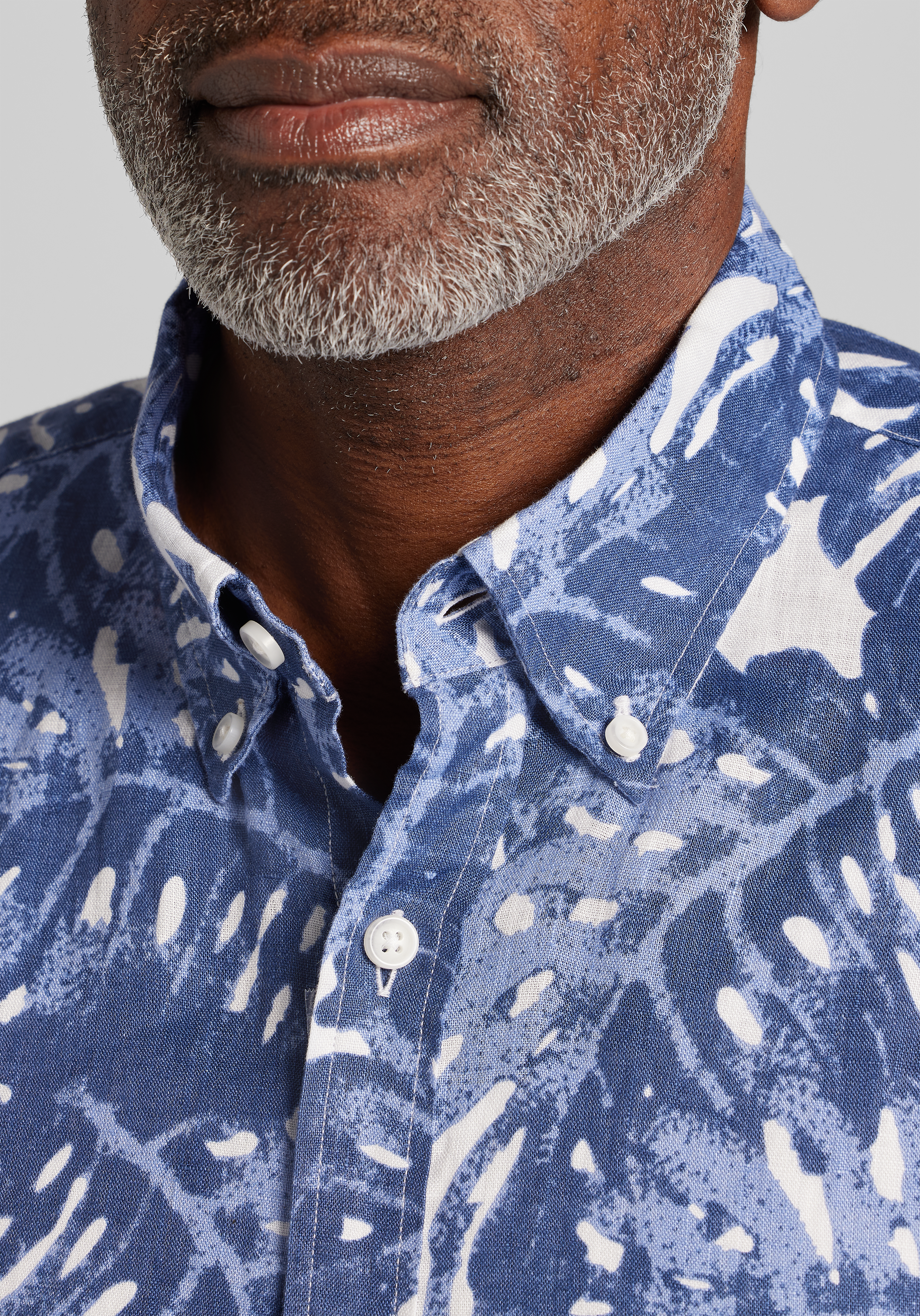 Reserve Collection Tailored Fit Monstera Leaf Linen Short Sleeve Sportshirt