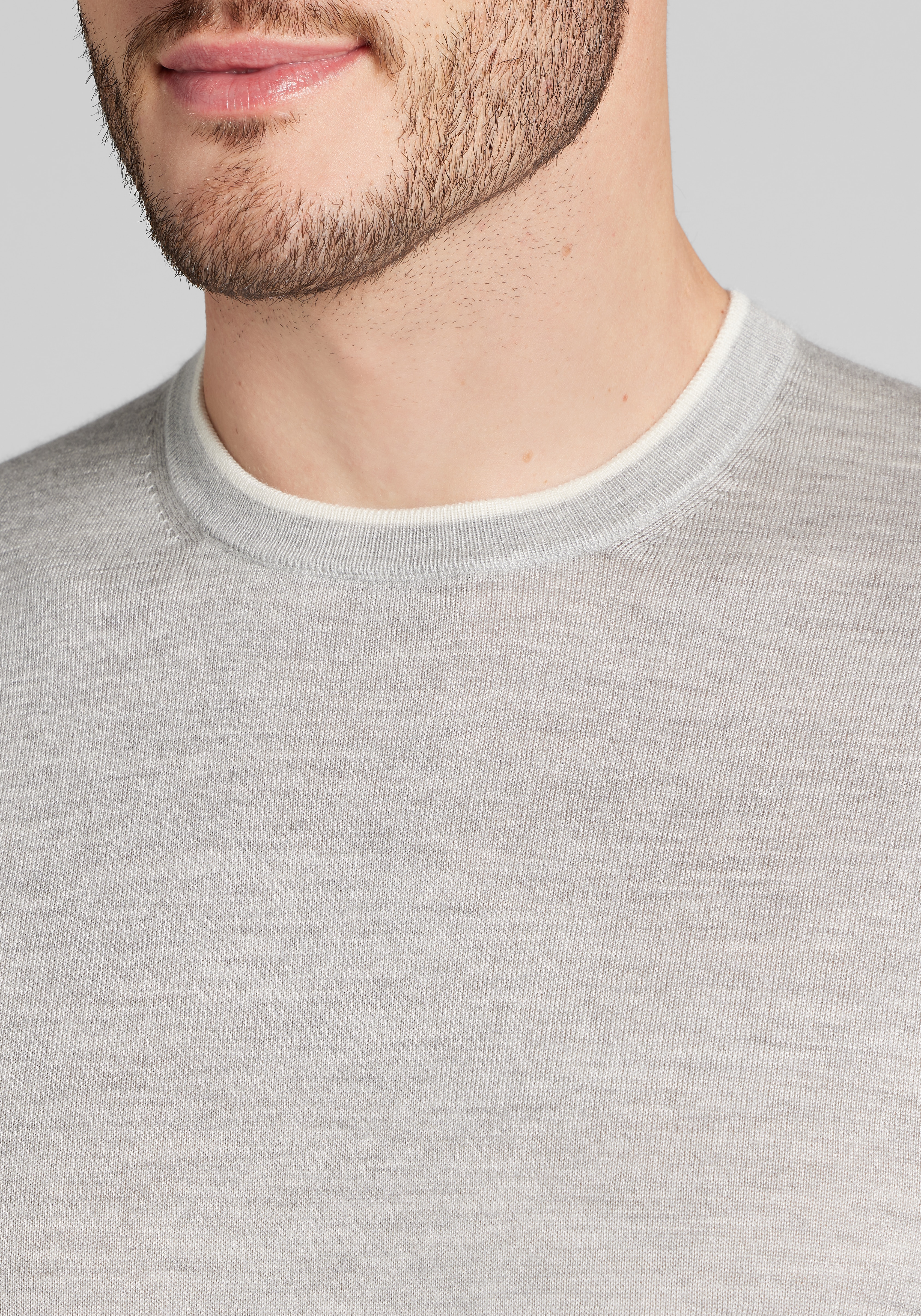 Reserve Collection Silk-Cashmere Short Sleeve Tipped Crew Neck Sweater