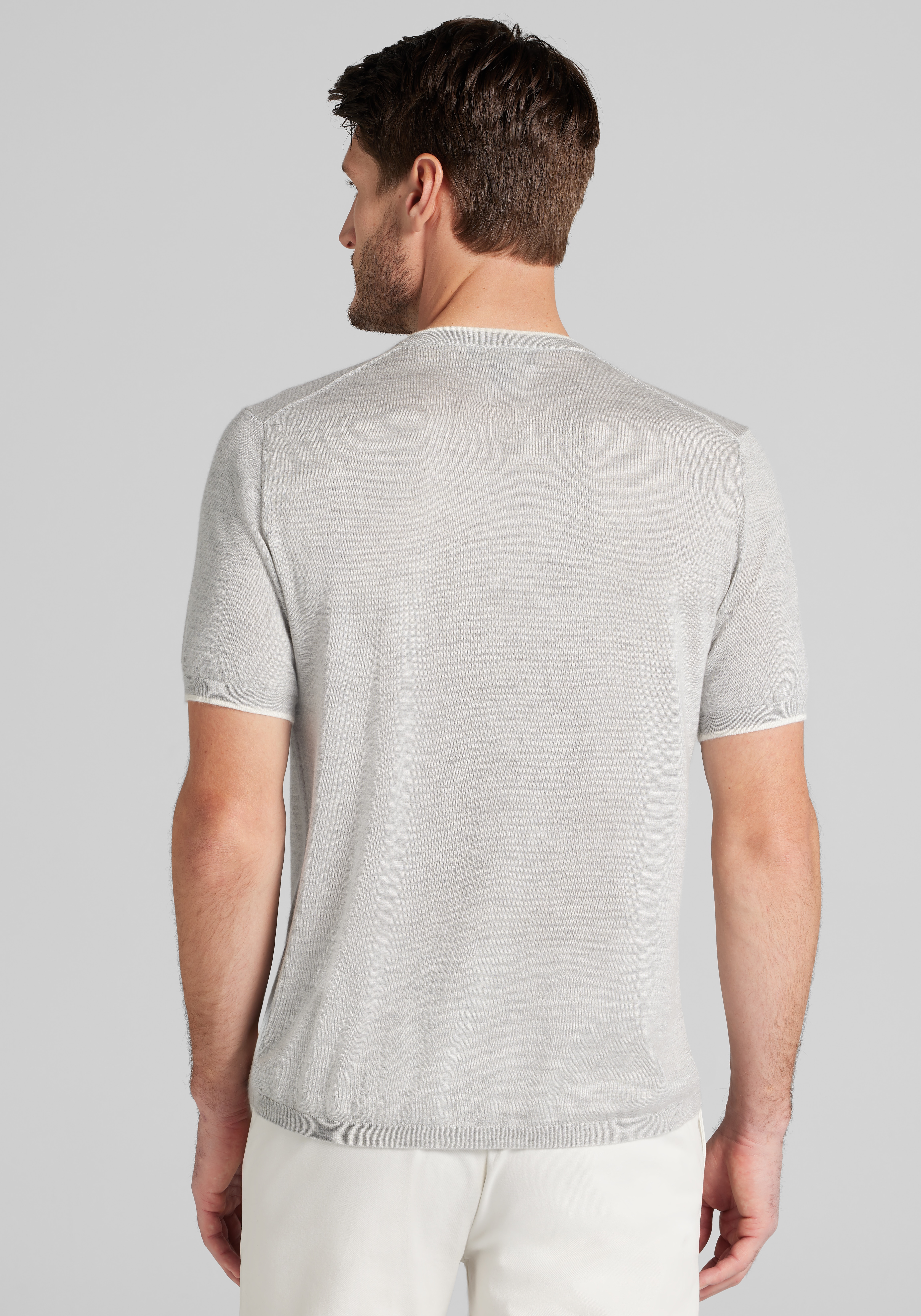 Reserve Collection Silk-Cashmere Short Sleeve Tipped Crew Neck Sweater