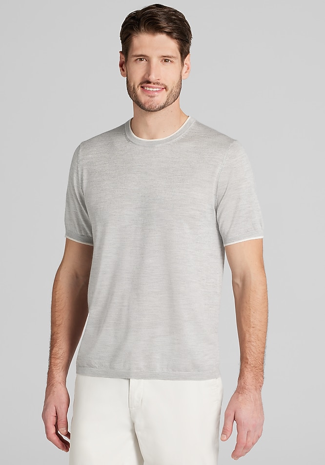 トップス C.E AS Staircase4 SHORT SLEEVE CREW NECK Reserve Collection Silk-Cashmere Short Sleeve Tipped Crew Neck