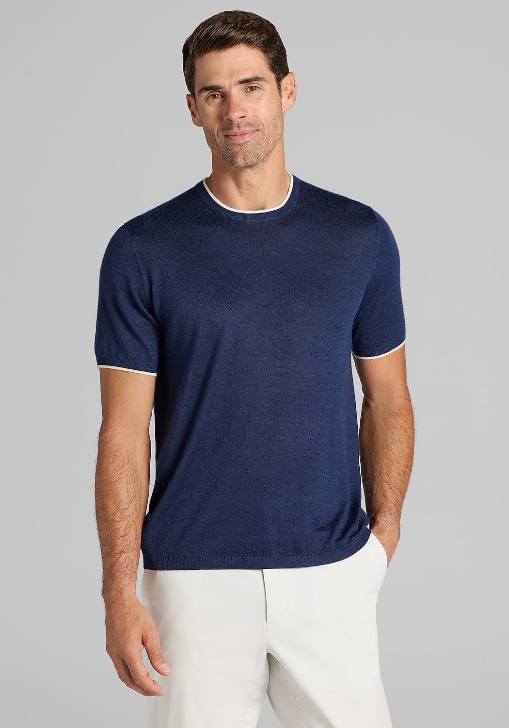 Reserve Collection Tailored Fit Tipped Crew Neck Sweater