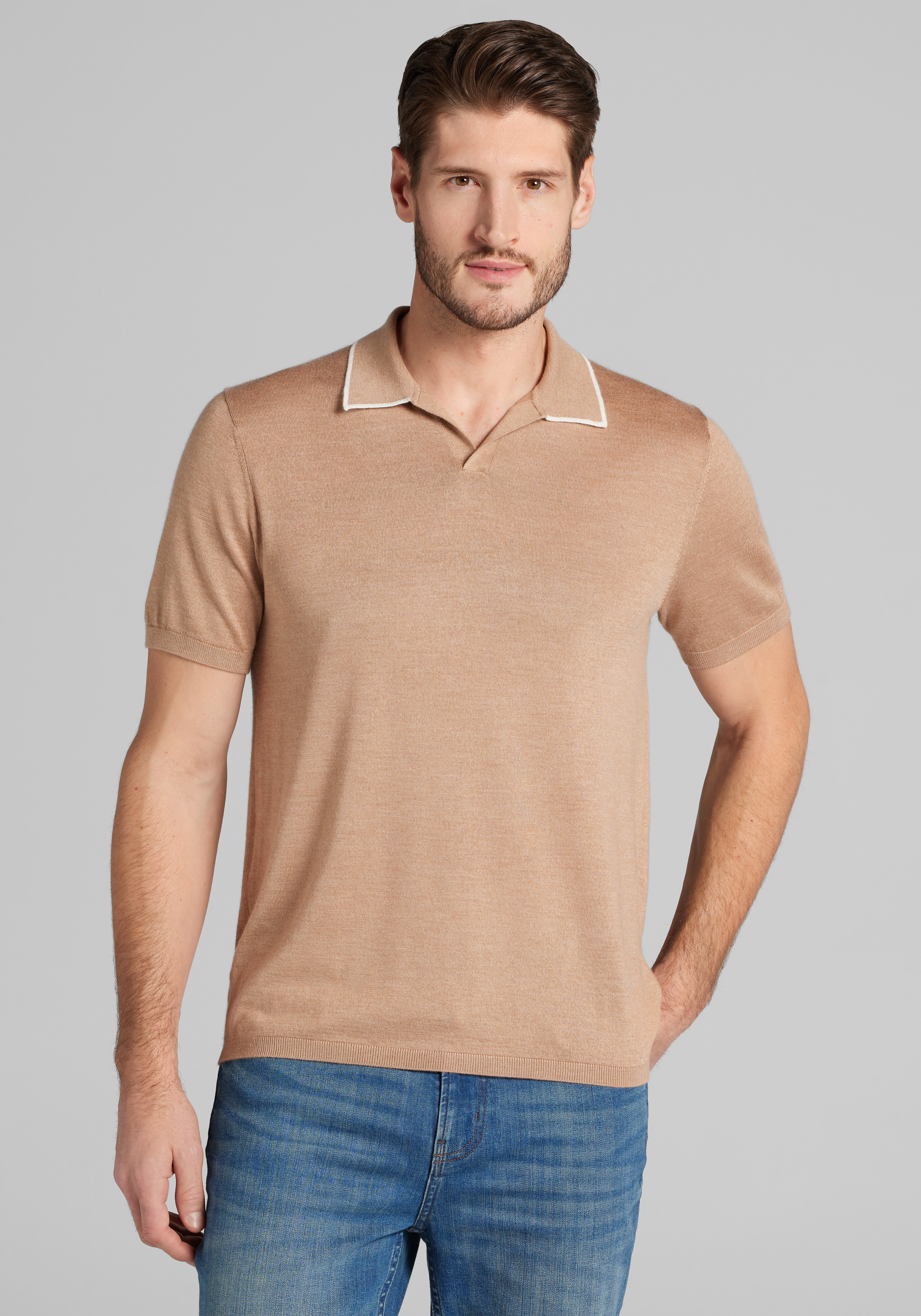 Men's Sweaters, Reserve Collection Tailored Fit Tipped Johnny Polo Sweater - Jos A Bank