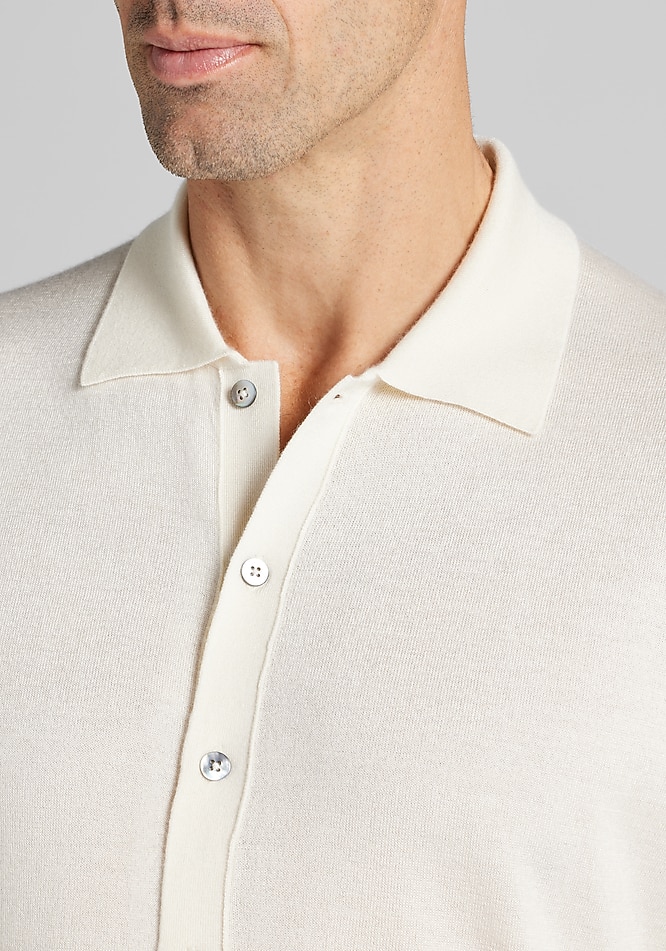 Reserve Collection Silk-Cashmere Cardigan Front Shirt Sweater