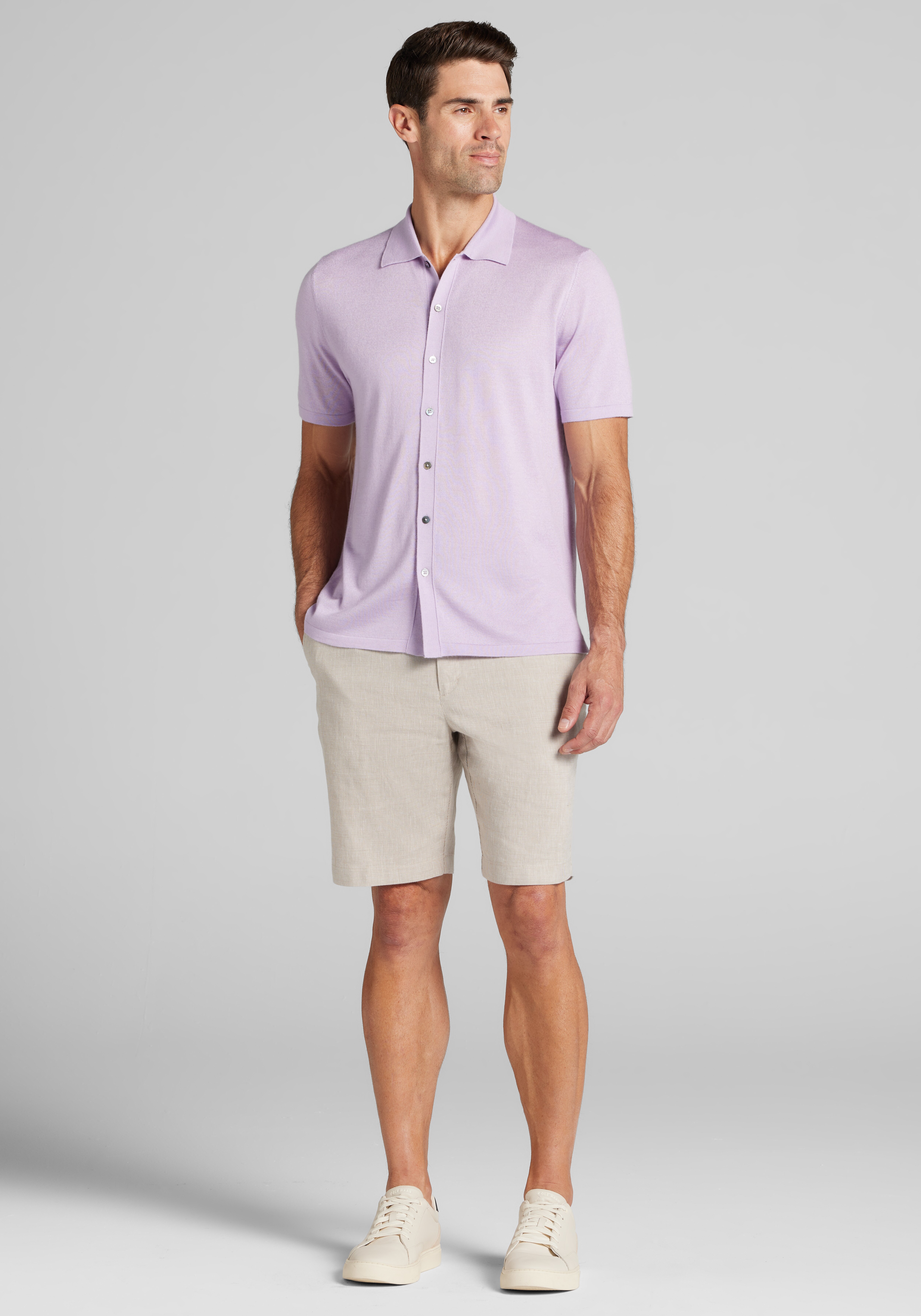 Reserve Collection Tailored Fit Silk-Cashmere Short Sleeve Cardigan Sweater