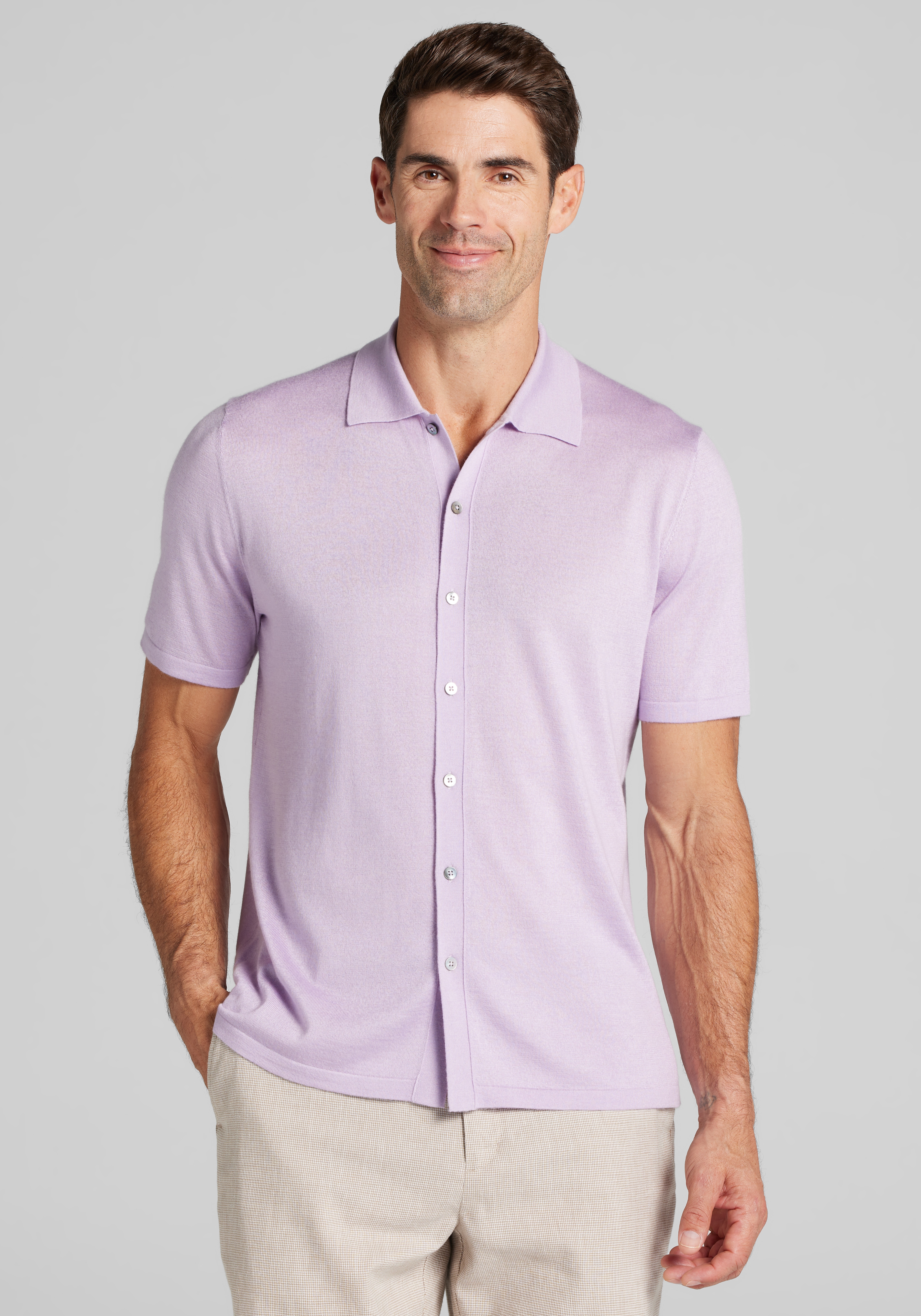 Men's New!, Reserve Collection Tailored Fit Silk-Cashmere Short Sleeve Cardigan Sweater - Jos A Bank