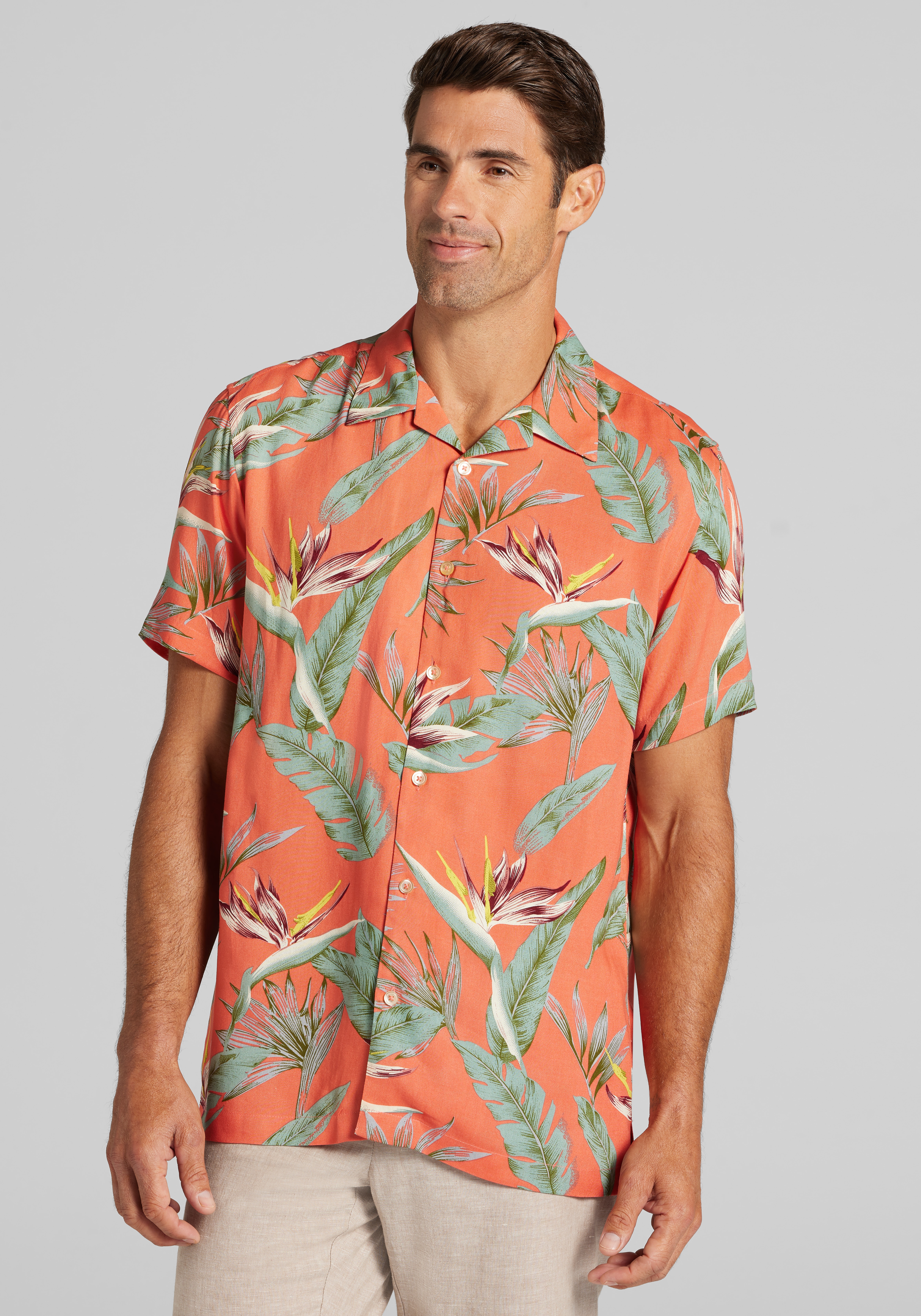 Men's Sale & Clearance, 1905 Collection Tailored Fit Tropical Floral Short Sleeve Camp Shirt - Big & Tall - Jos A Bank