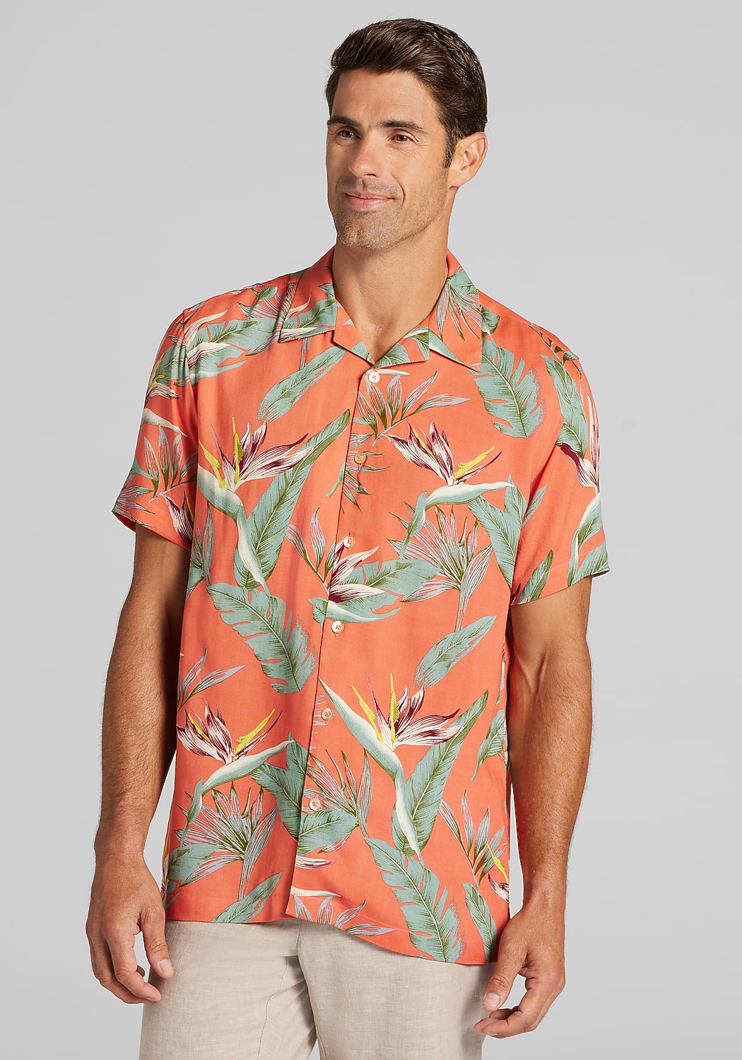 1905 Collection Tailored Fit Tropical Floral Short Sleeve Hawaiian Camp Shirt - Big & Tall - Big & Tall