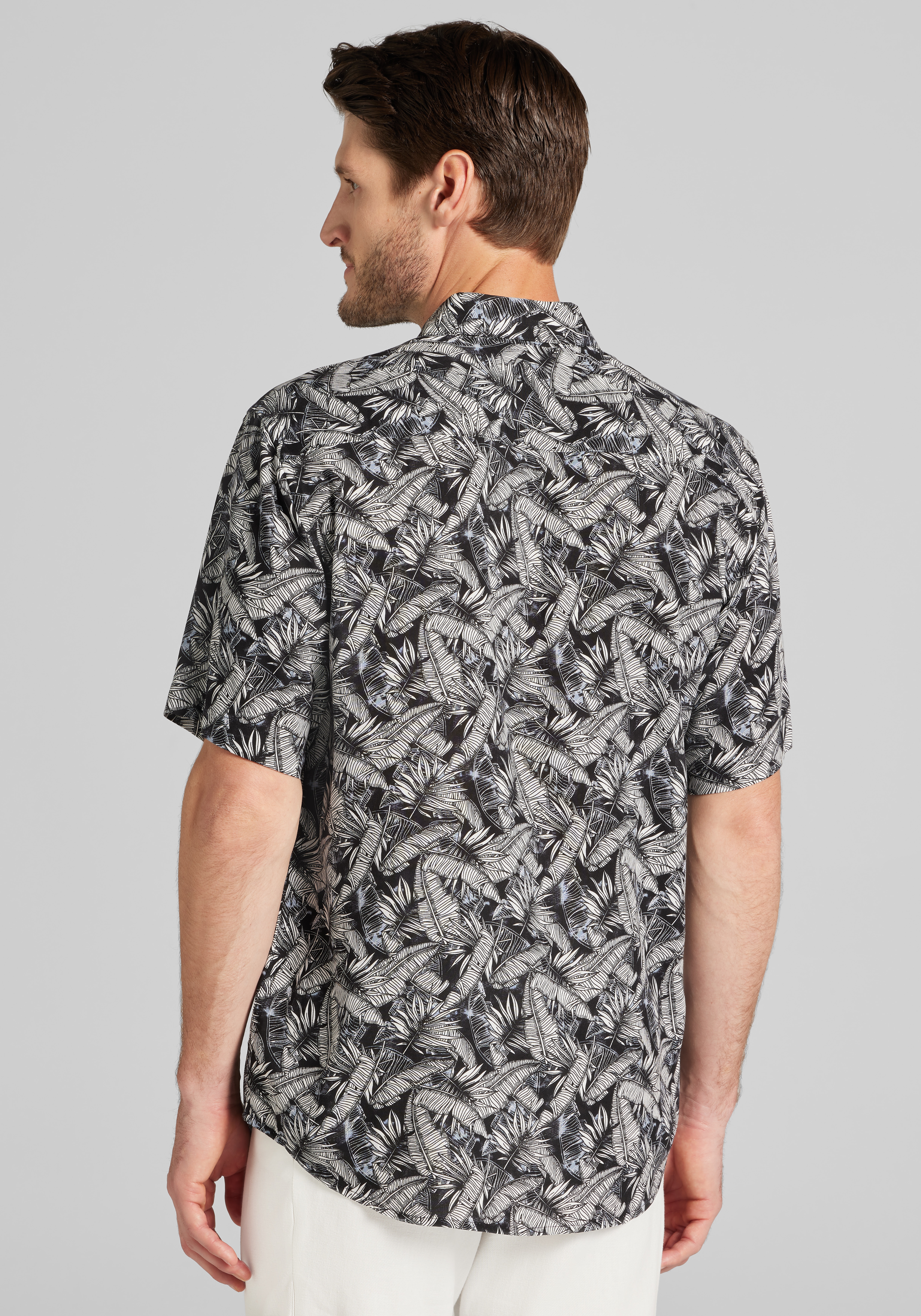 1905 Collection Tailored Fit All Over Palm Leaf Short Sleeve Sportshirt
