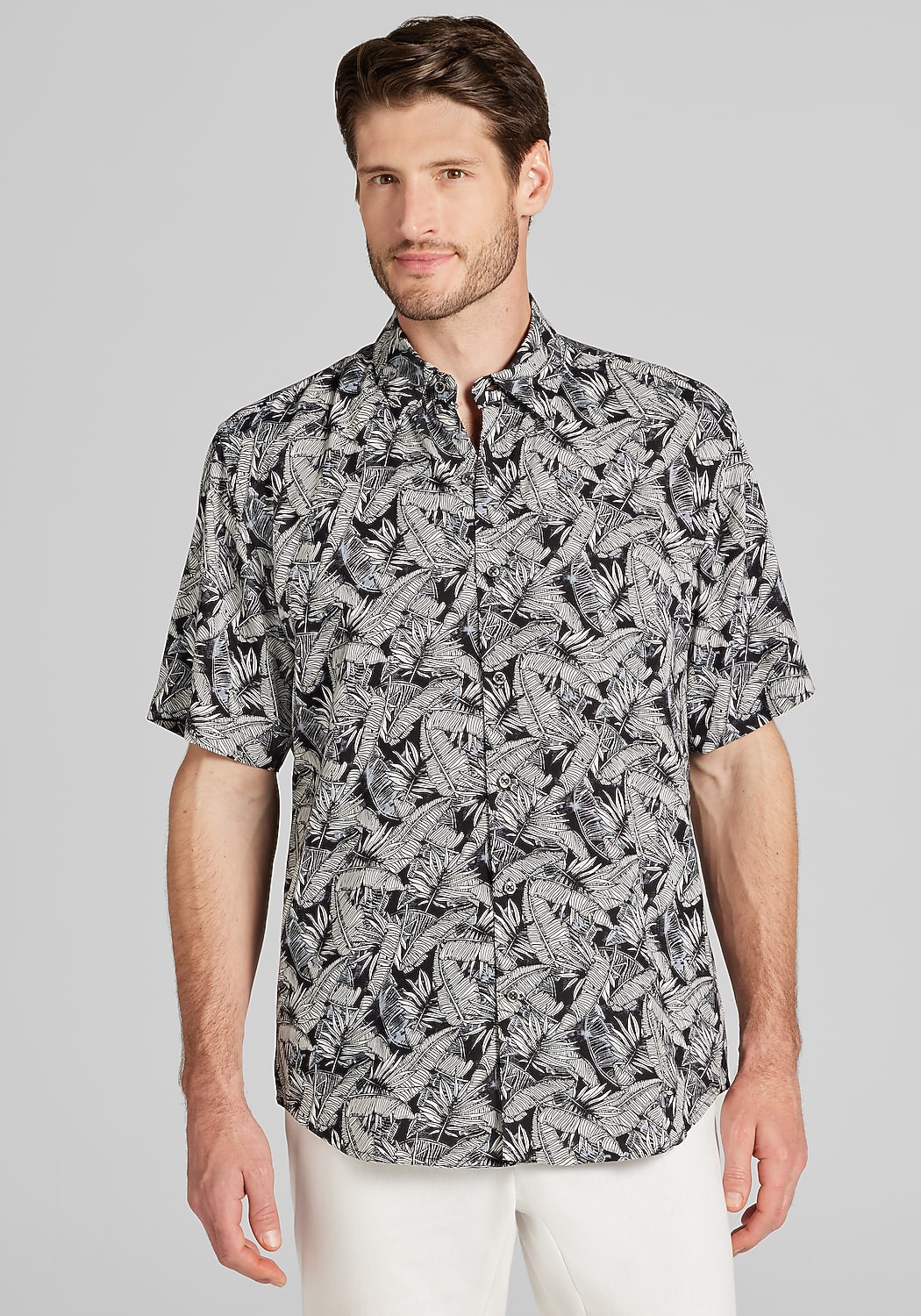 1905 Collection Tailored Fit All Over Palm Leaf Short Sleeve Sportshirt