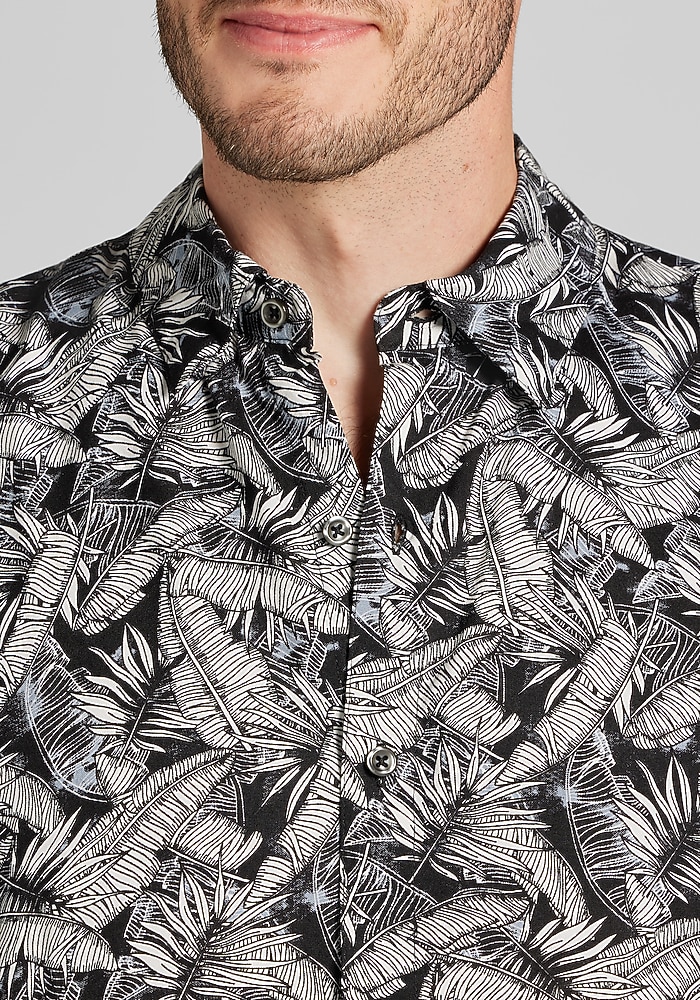 1905 Collection Tailored Fit All Over Palm Leaf Short Sleeve Button Up Hawaiian Shirt