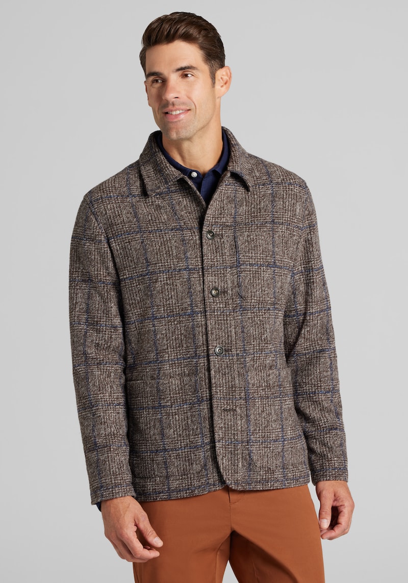 Men's Big & Tall Jos. A. Bank Tailored Fit Hybrid Glen Plaid Chore Jacket at Jos. A. Bank, Brown, Size 2 X Tall