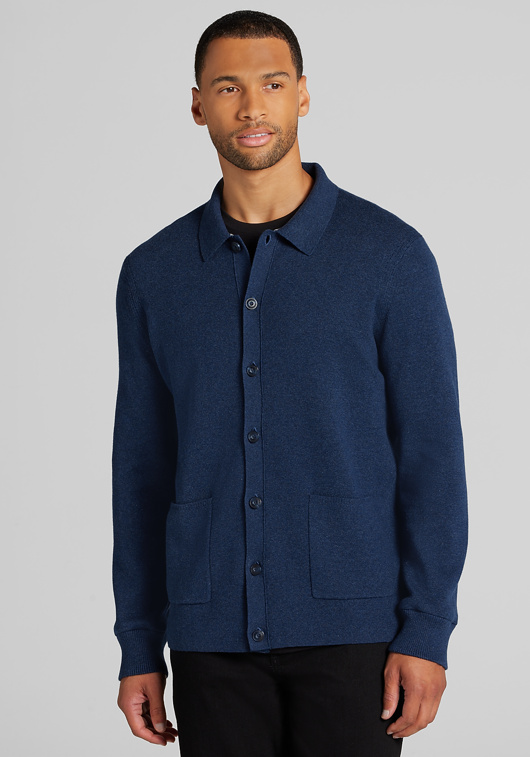 Jos. A. Bank Tailored Fit Pima Cotton Shirt Front Sweater