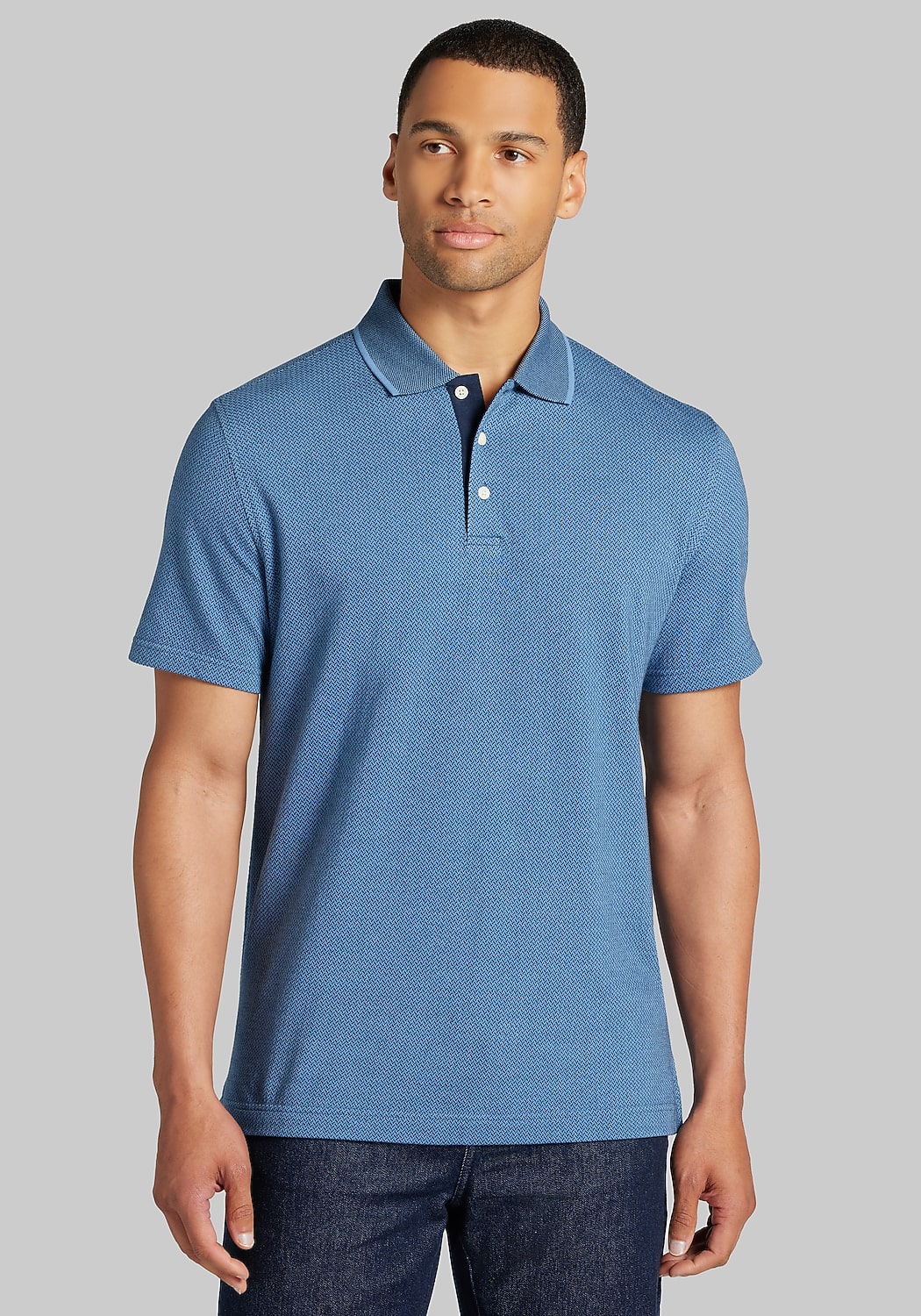 Jos. A. Bank Tailored Fit Jacquard Short Sleeve Polo