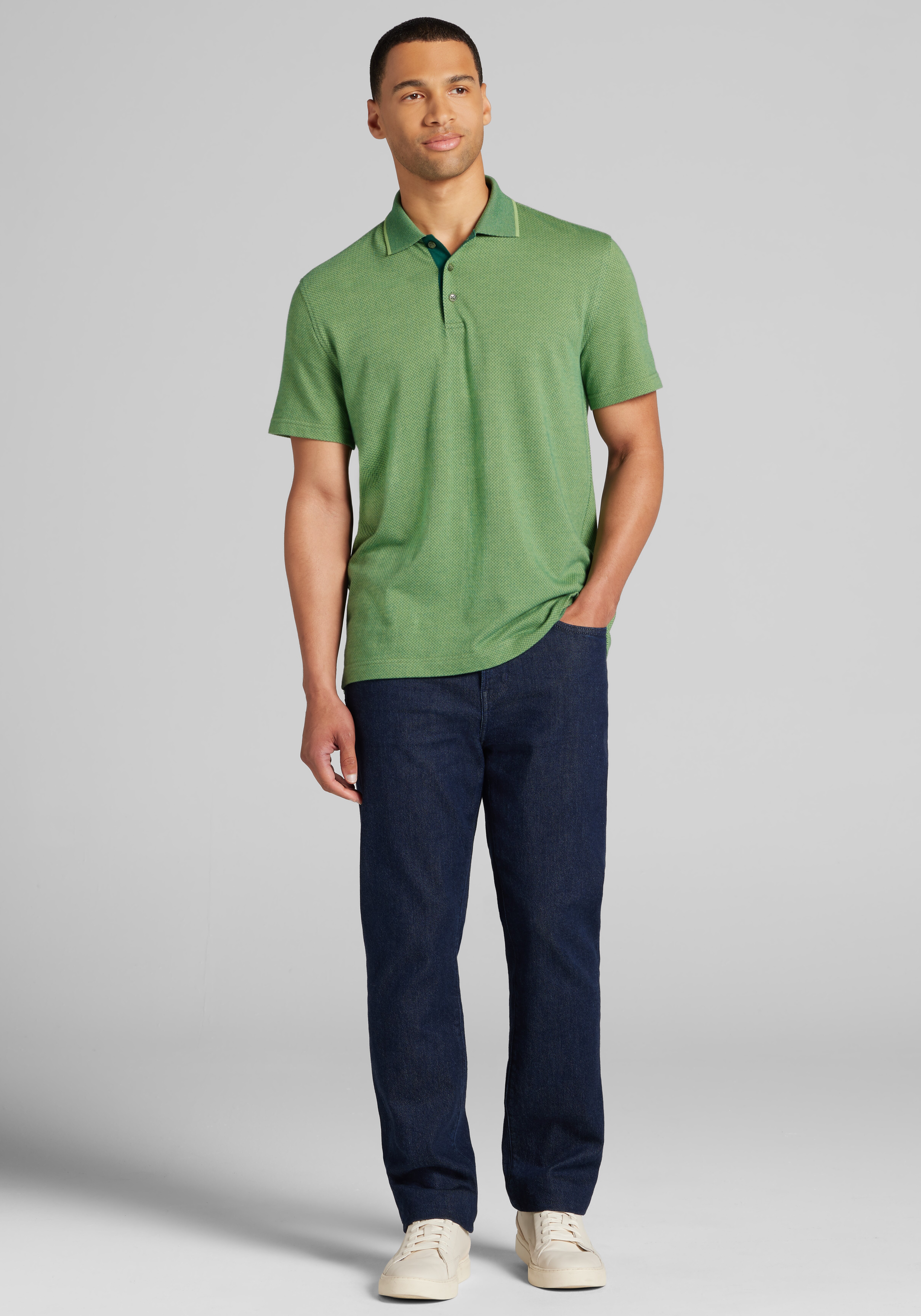 Jos. A. Bank Tailored Fit Jacquard Short Sleeve Polo
