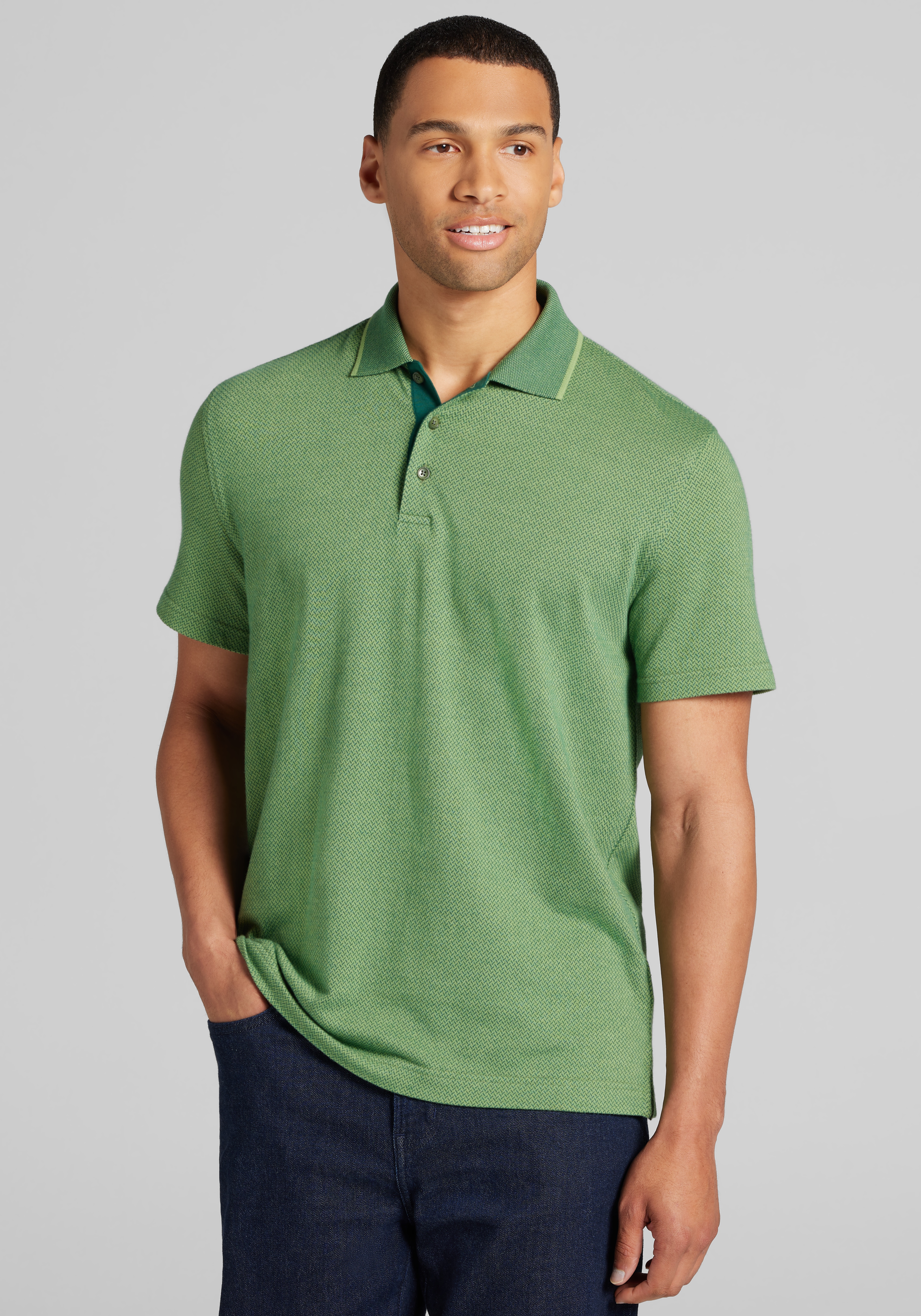 Men's FLYOUT_CATEGORY, Jos. A. Bank Tailored Fit Jacquard Short Sleeve Polo - Big & Tall - Jos A Bank