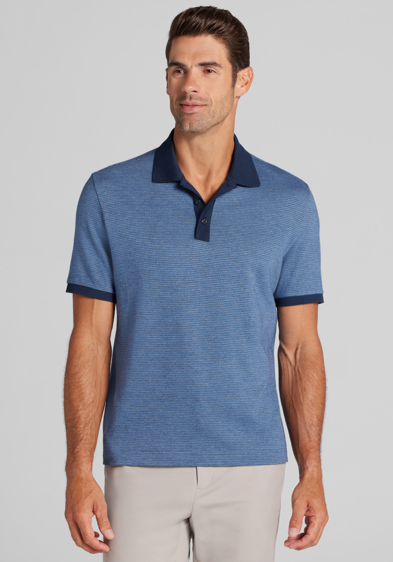 Men's Jos. A. Bank Tailored Fit Short Sleeve Polo at Jos. A. Bank, Blue/Navy Blazer