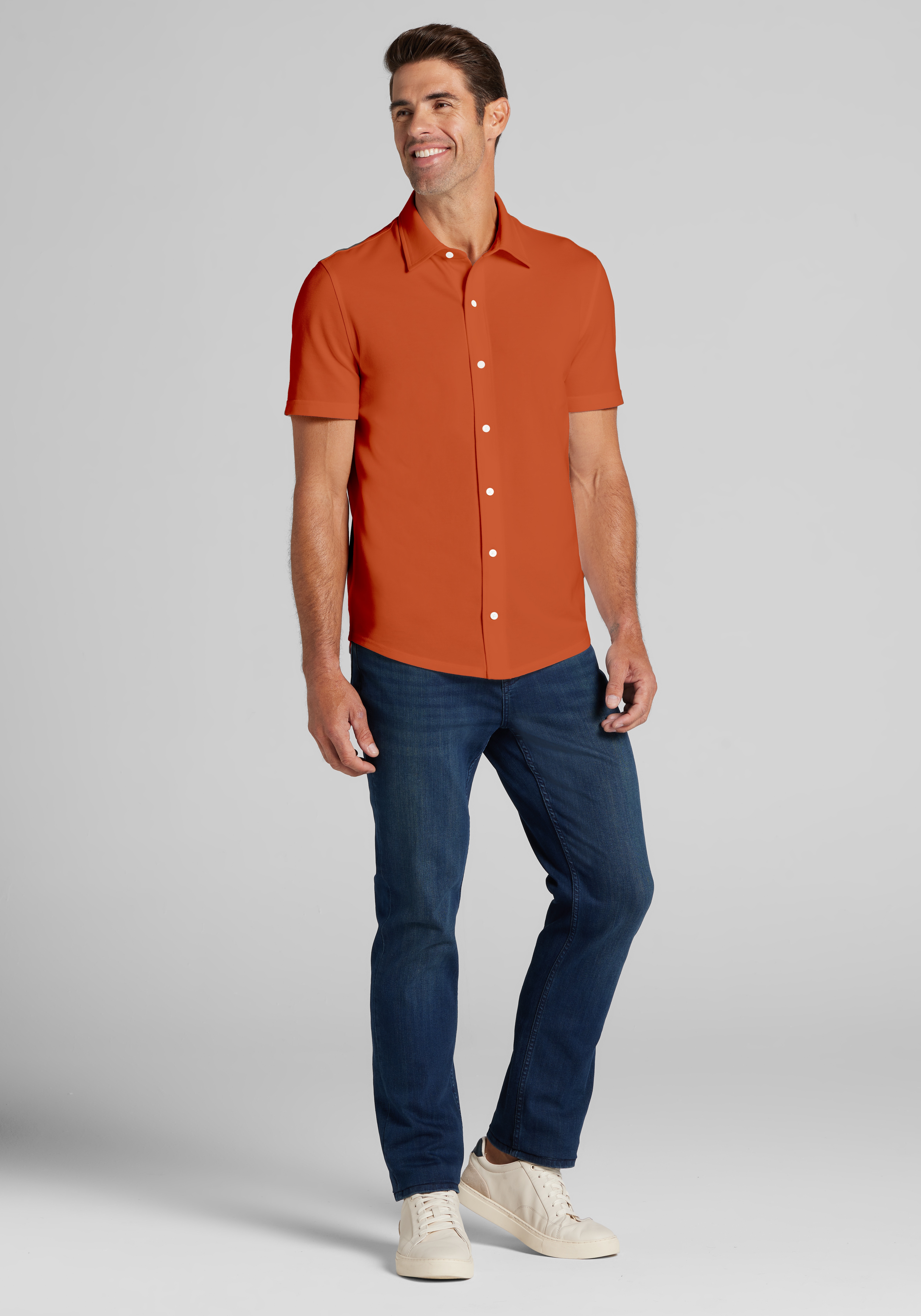Jos. A. Bank Tailored Fit Pique Short Sleeve Button Up Shirt