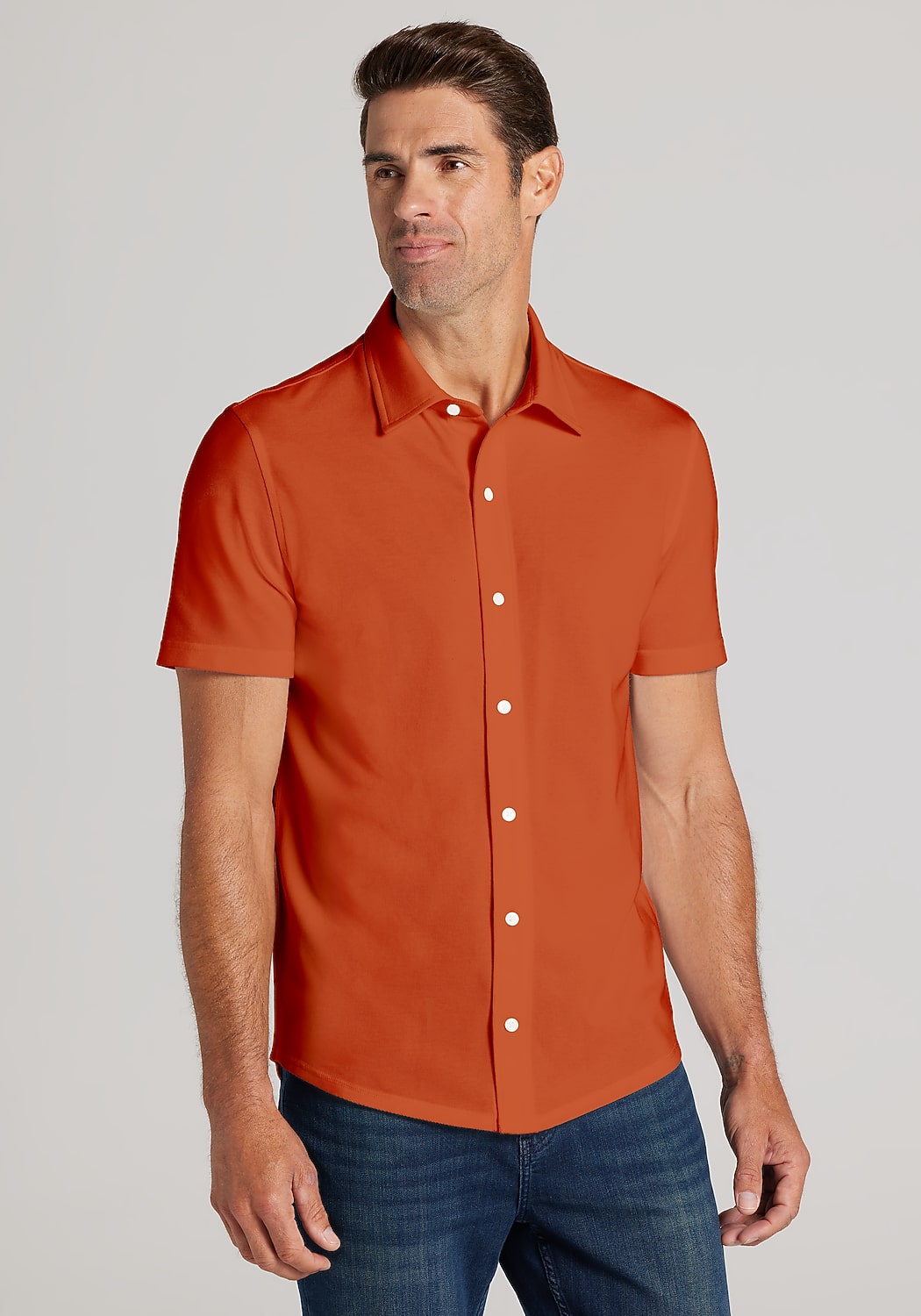 Jos. A. Bank Tailored Fit Pique Short Sleeve Button Up Shirt - Big & Tall