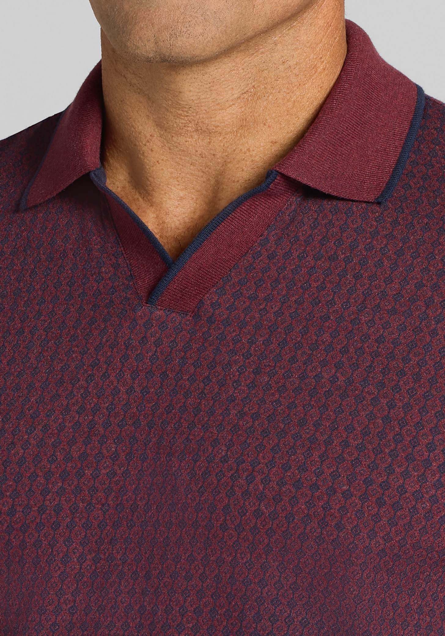 Jos. A. Bank Tailored Fit Medallion Jacquard Tipped Johnny Polo Shirt