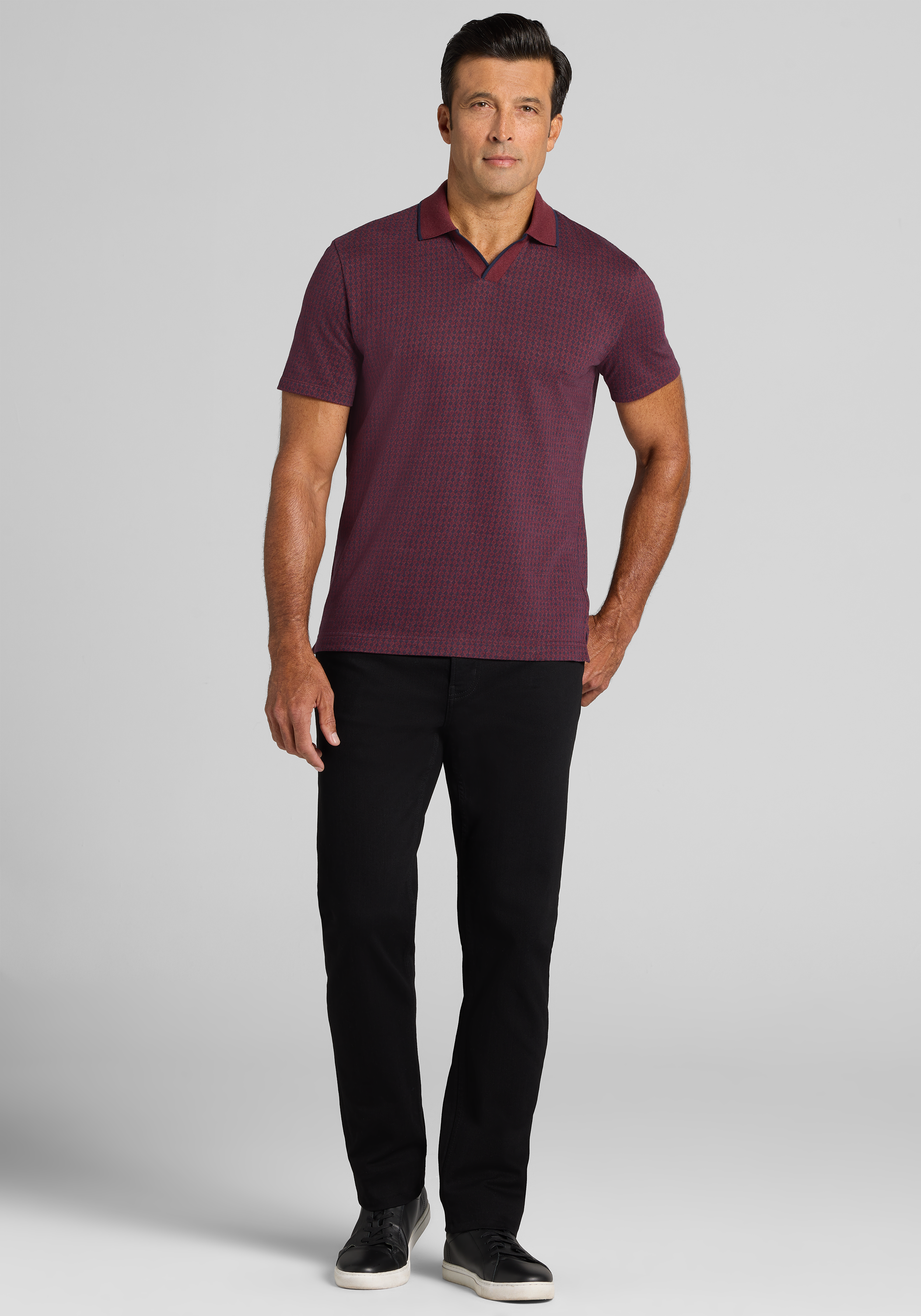 Jos. A. Bank Tailored Fit Medallion Jacquard Tipped Johnny Polo Shirt