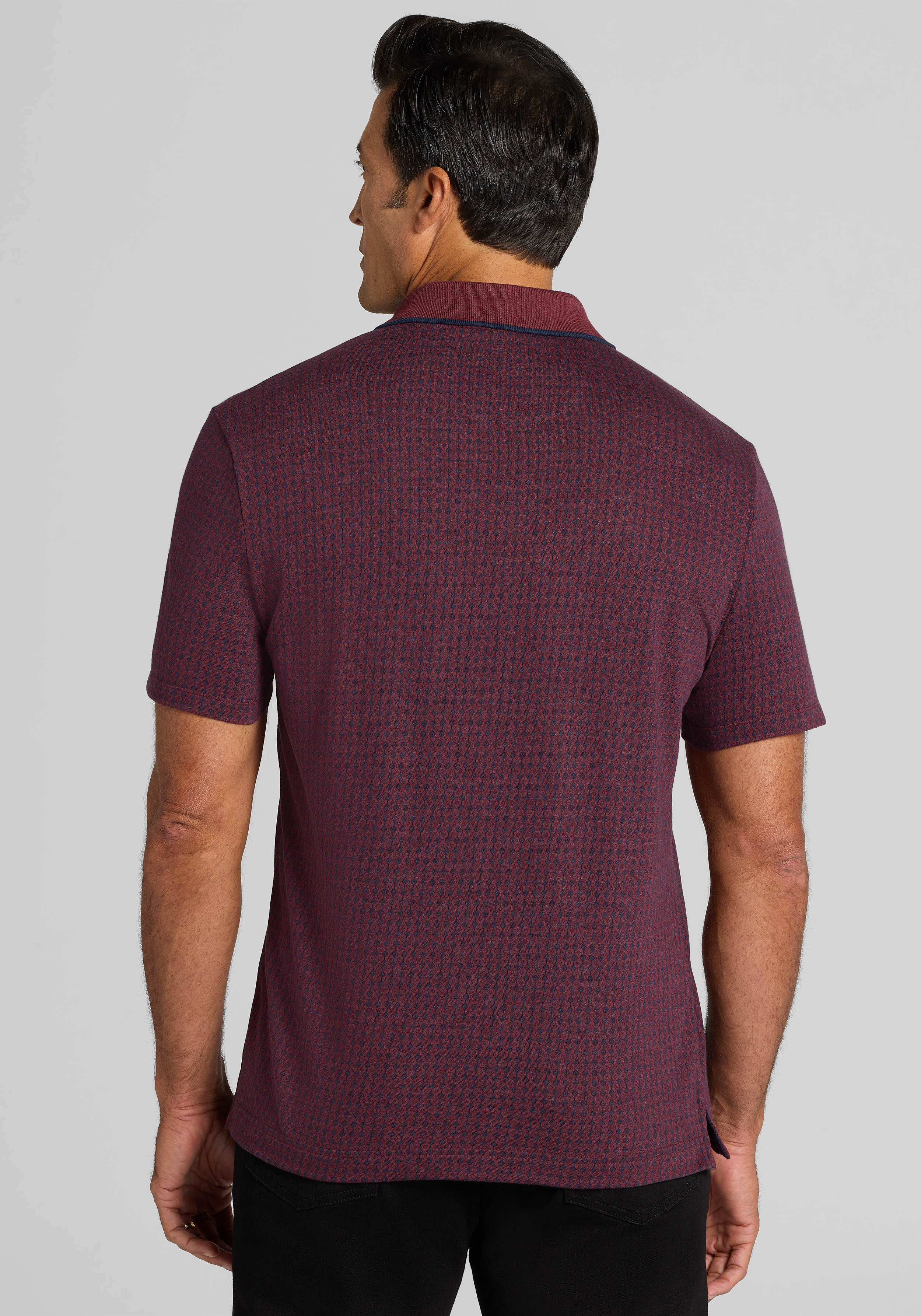 Jos. A. Bank Tailored Fit Medallion Jacquard Tipped Johnny Polo Shirt