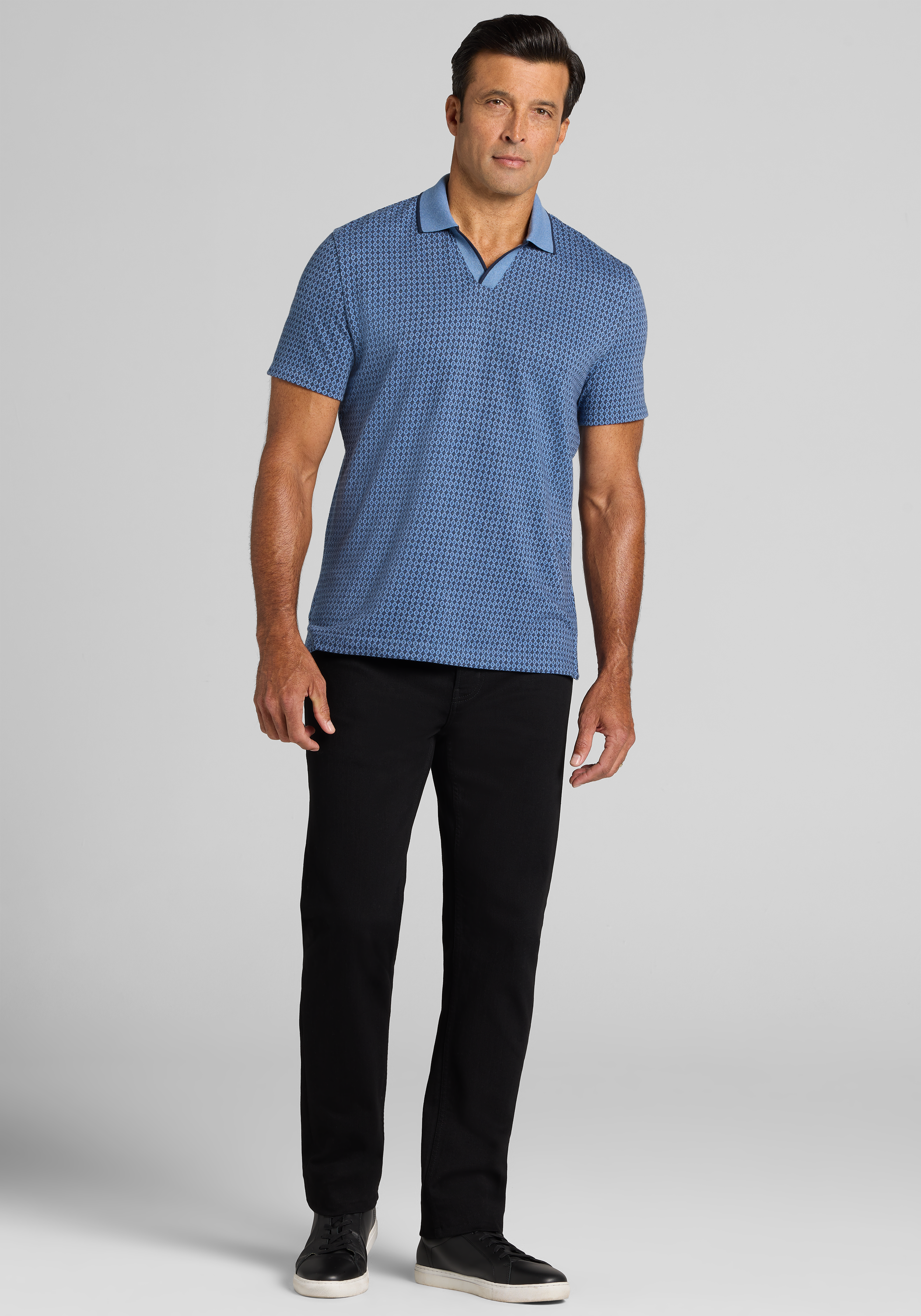 Jos. A. Bank Tailored Fit Medallion Jacquard Tipped Johnny Polo Shirt