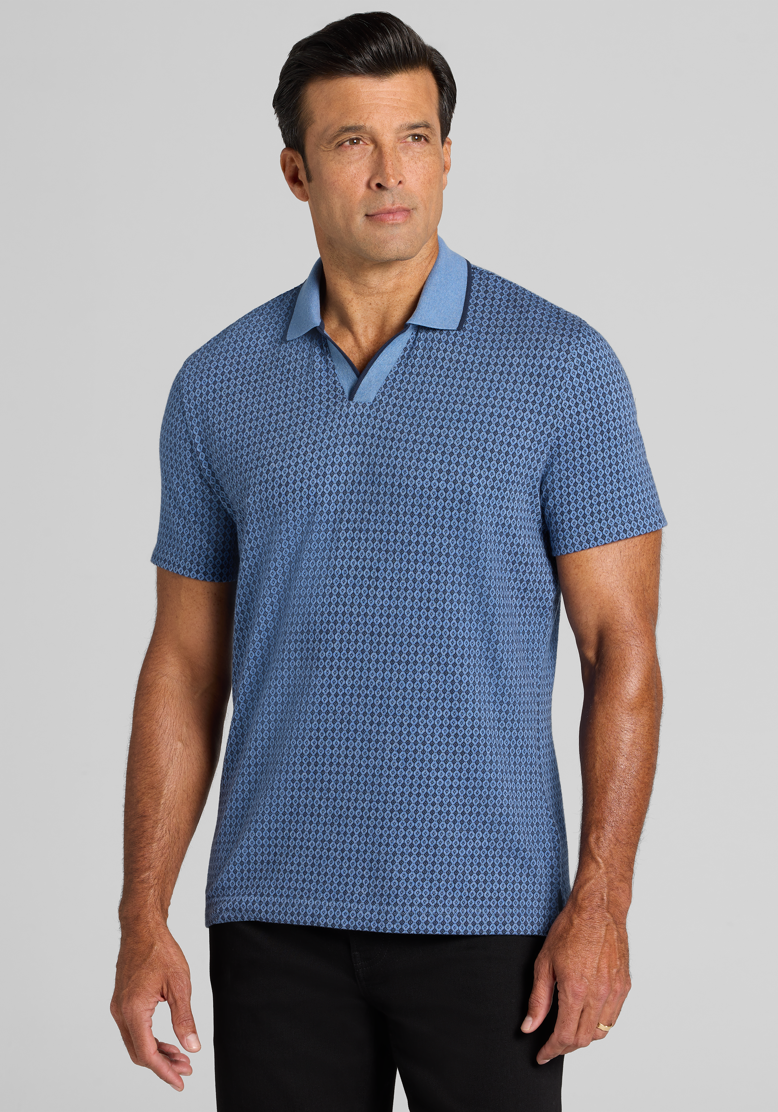 Jos. A. Bank Tailored Fit Medallion Jacquard Tipped Johnny Polo Shirt