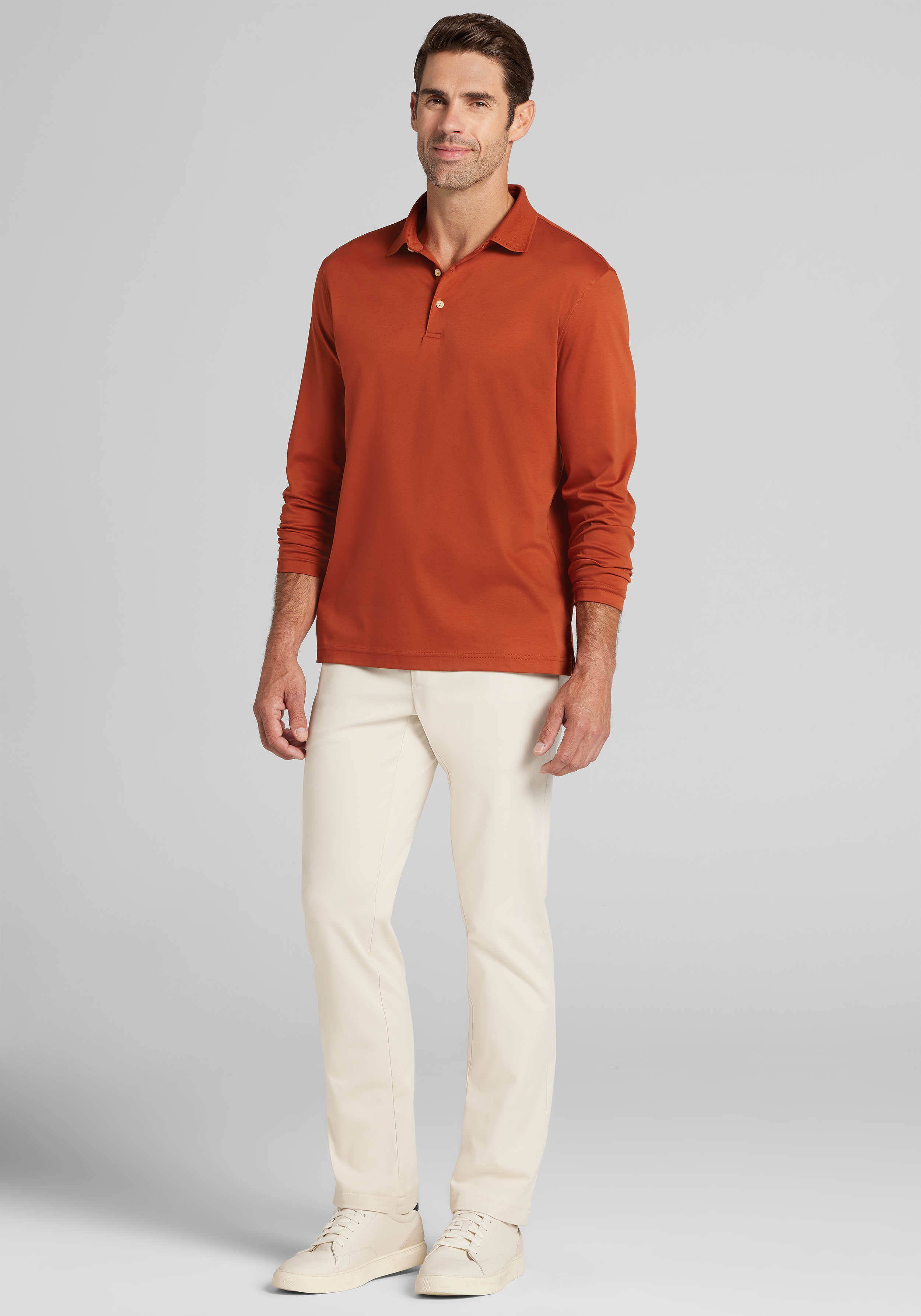 Jos. A. Bank Tailored Fit Interlock Knit Long Sleeve Polo