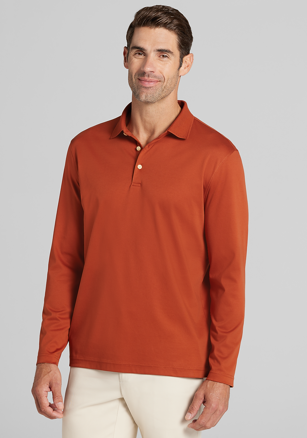 Jos. A. Bank Tailored Fit Interlock Knit Long Sleeve Polo