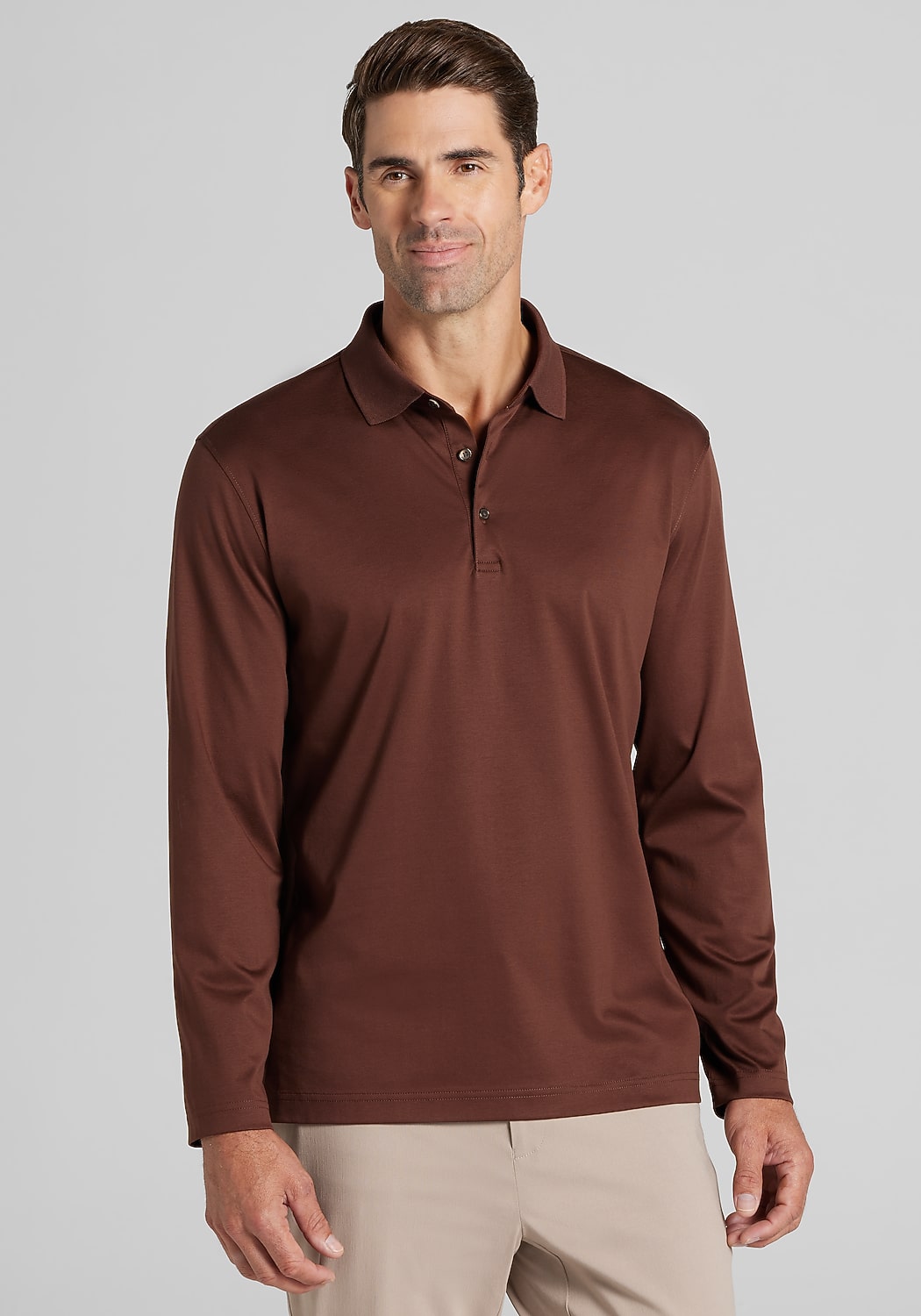Jos. A. Bank Tailored Fit Interlock Knit Long Sleeve Polo - Big & Tall