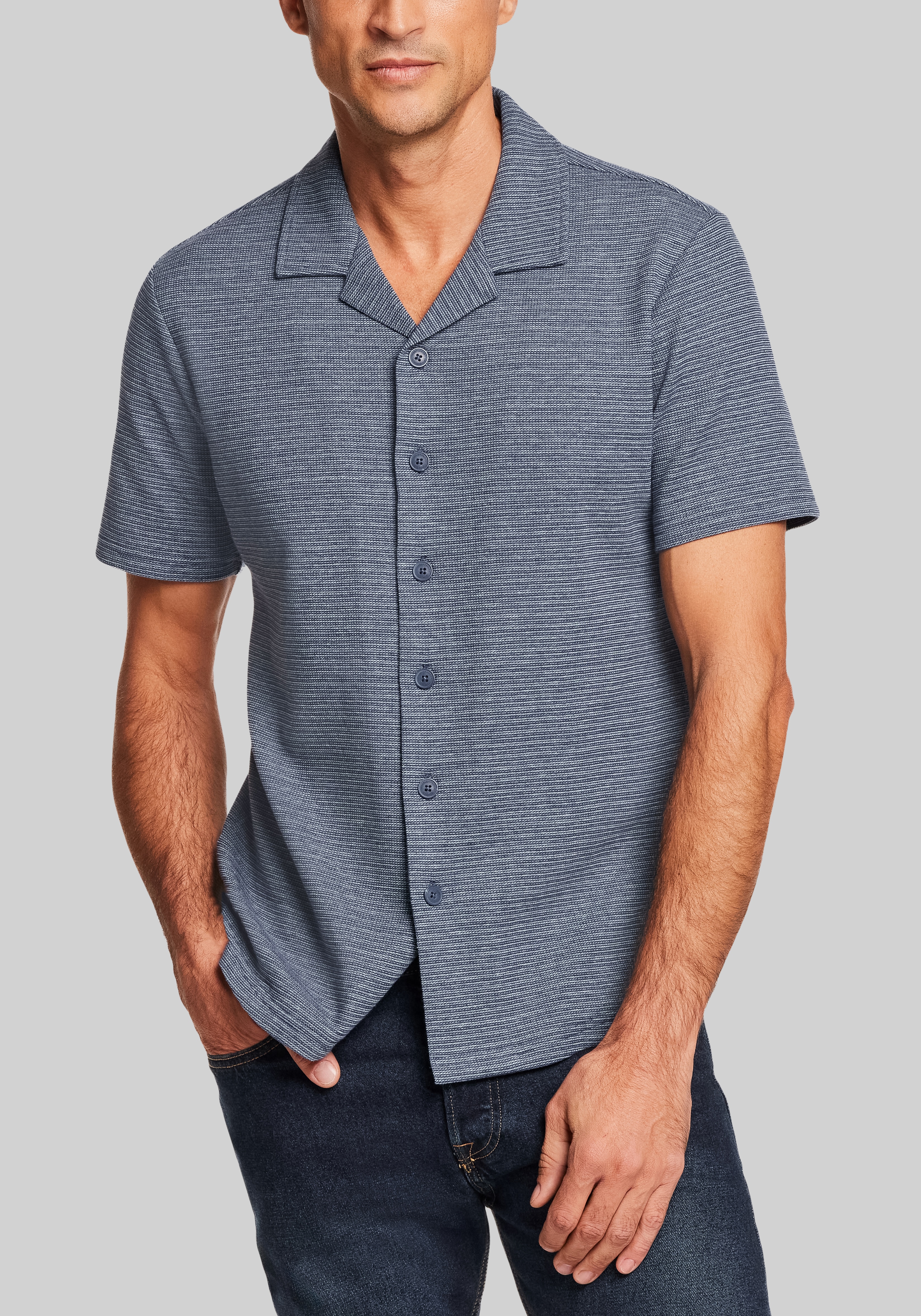 Weatherproof Vintage Traditional Fit Variegated Microstripe Coatfront Knit Sportshirt