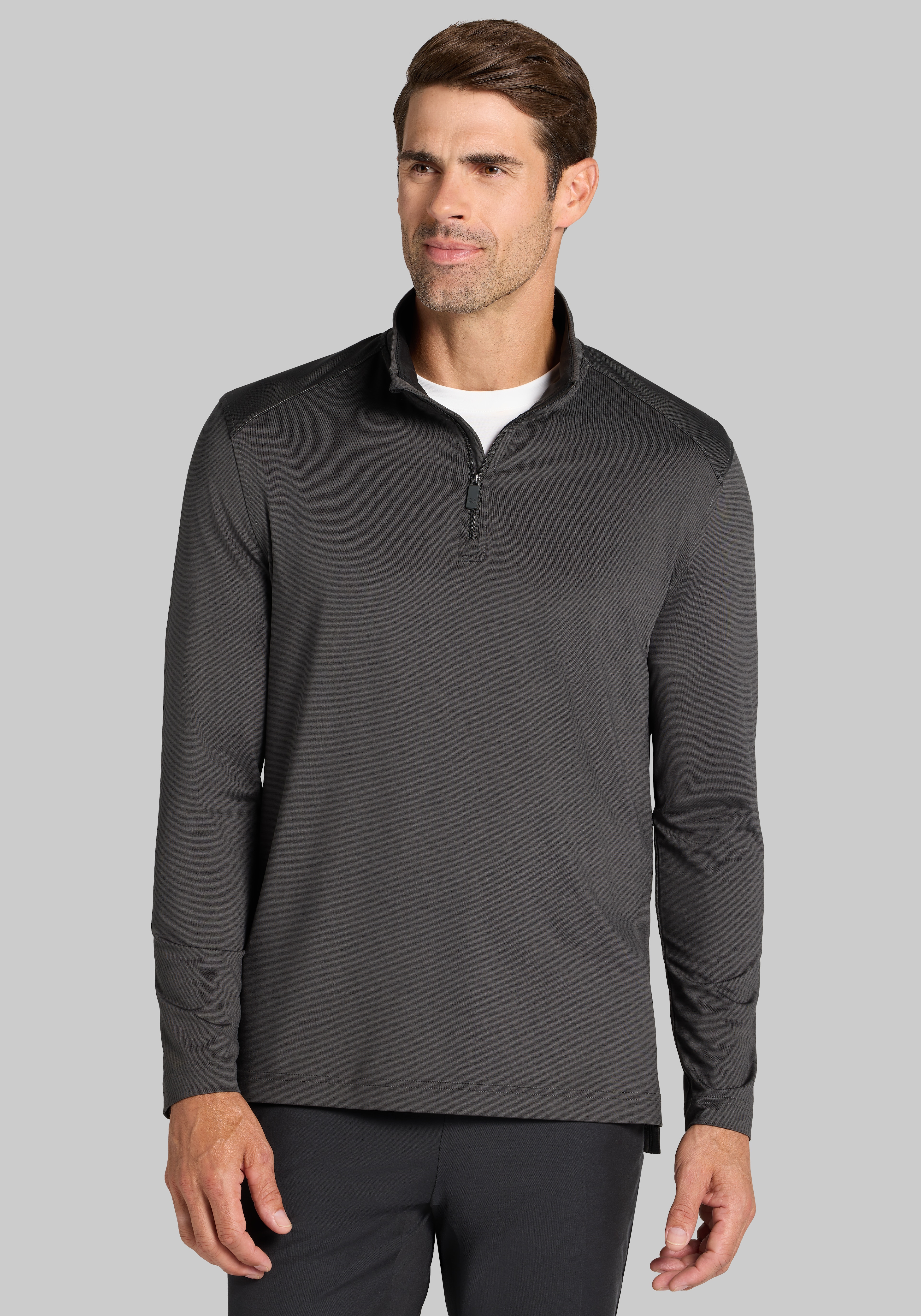 Traveler® Collection Tailored Fit Heathered Strip Quarter-Zip Pullover