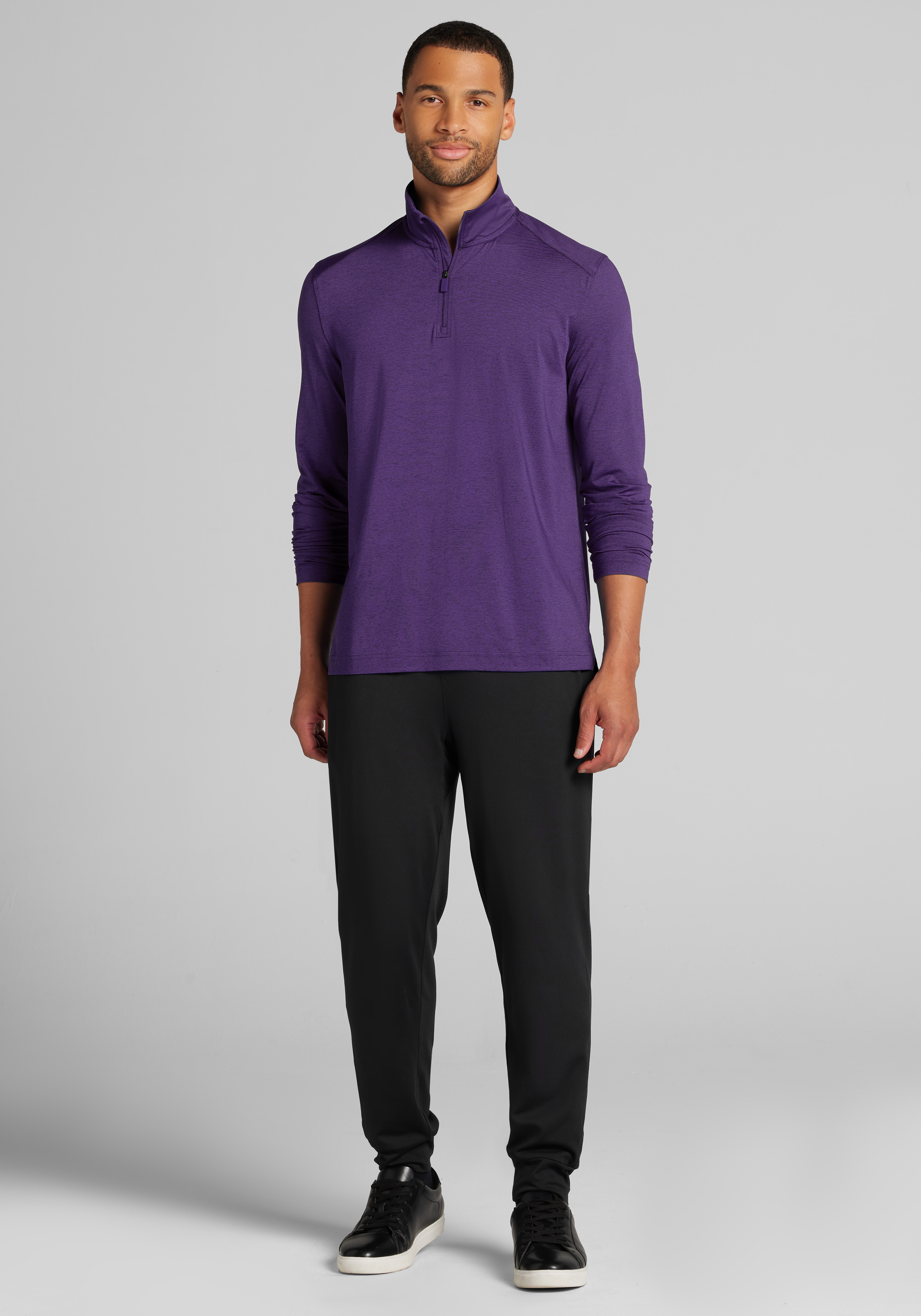 Traveler® Collection Tailored Fit Heathered Strip Quarter-Zip Pullover