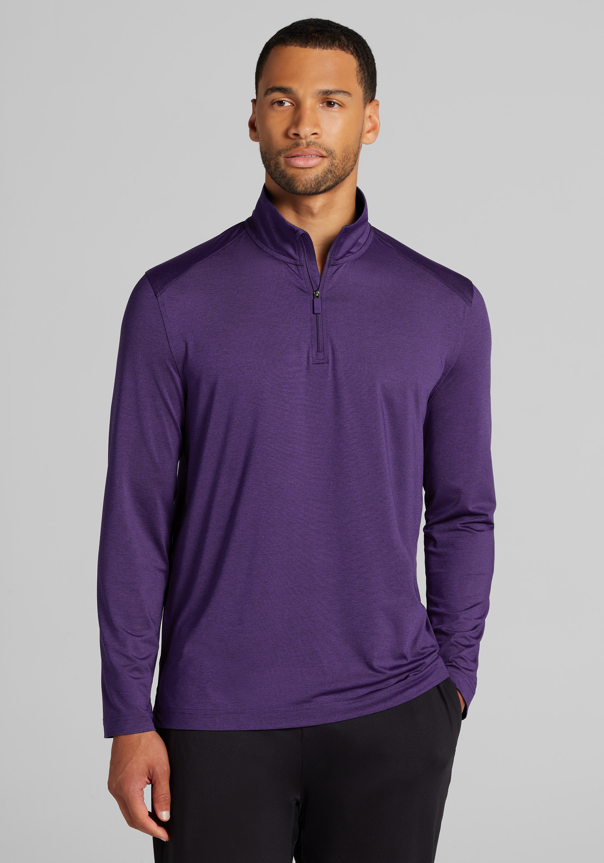 Traveler® Collection Tailored Fit Heathered Strip Quarter-Zip Pullover