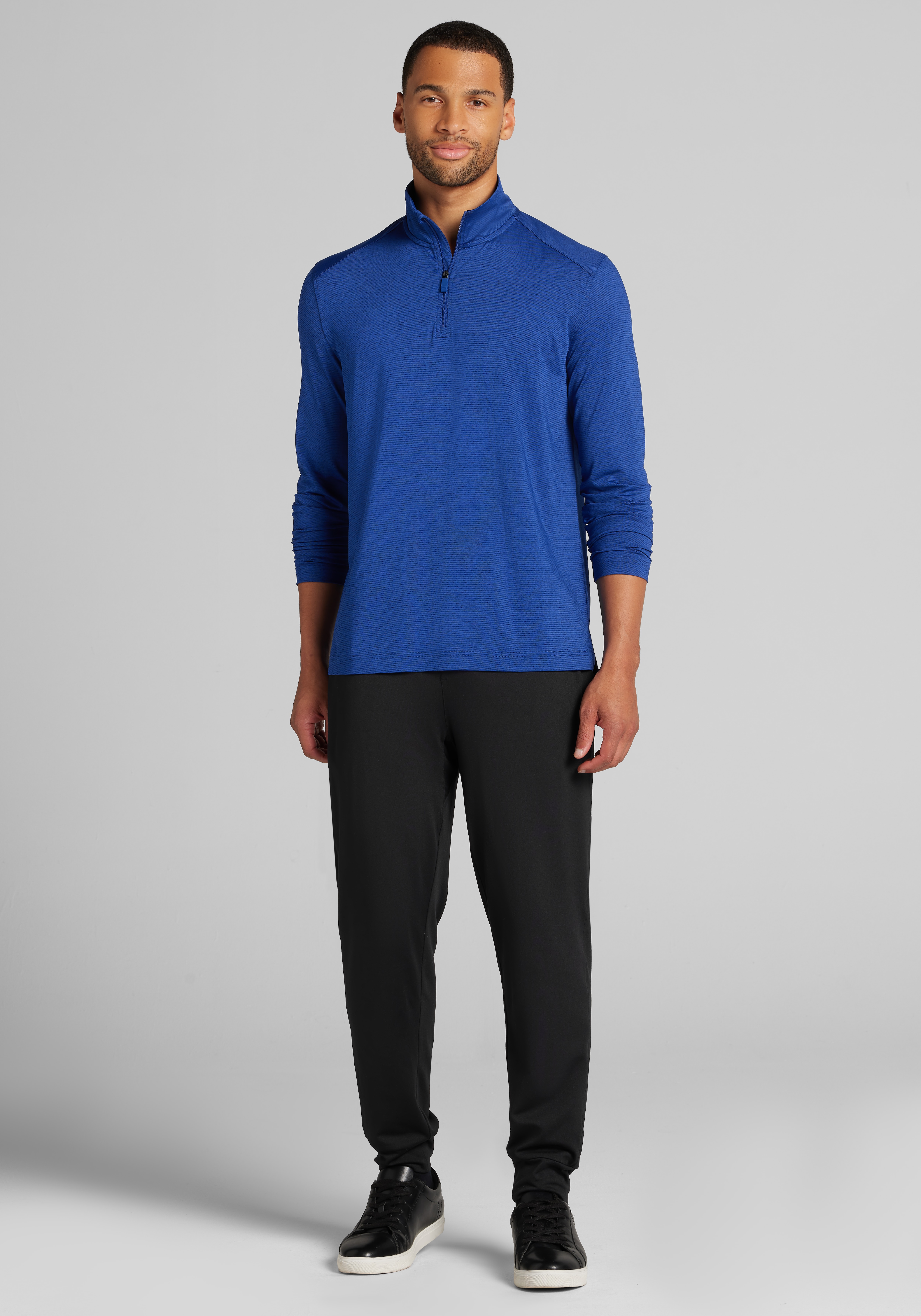Traveler® Collection Tailored Fit Heathered Strip Quarter Zip Pullover