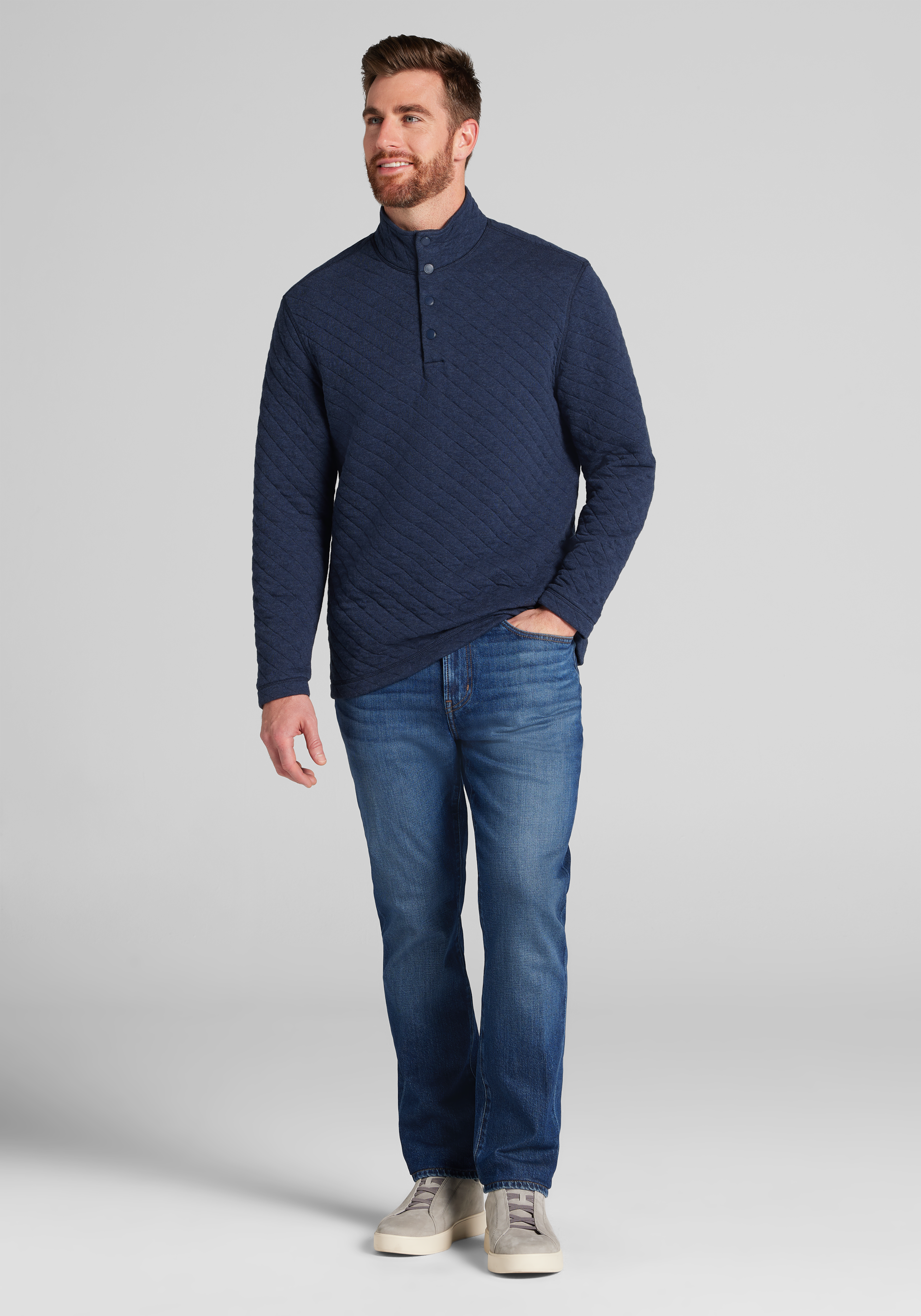 Jos. A. Bank Tailored Fit Quilted Mock Neck Pullover