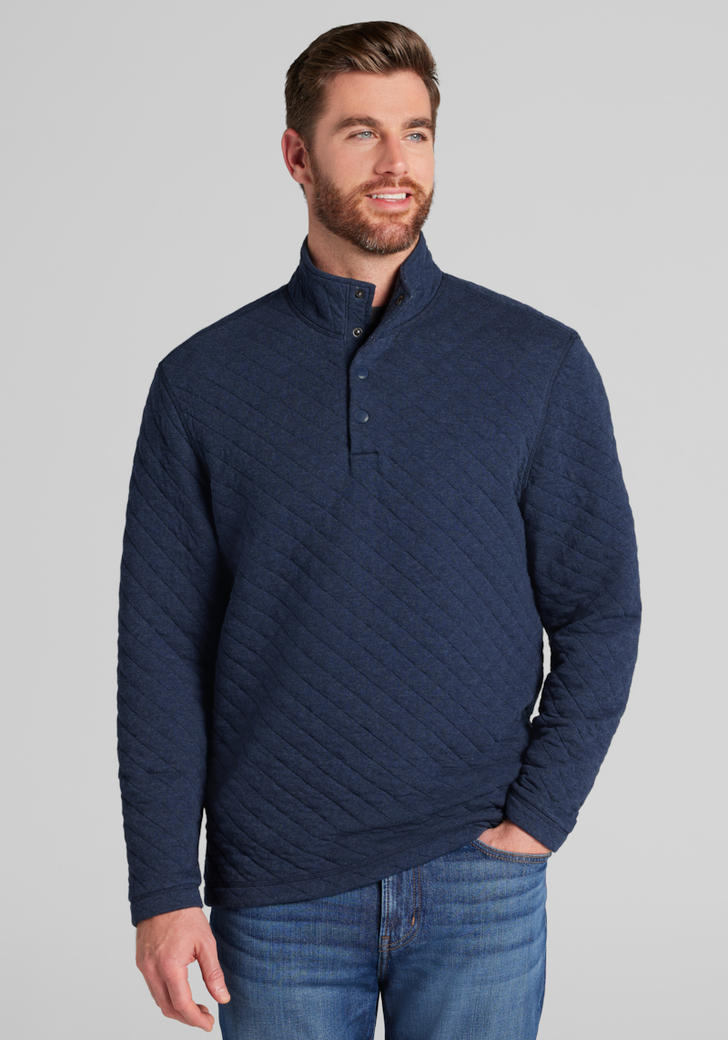Men's Jos. A. Bank Tailored Fit Quilted Mock Neck Pullover at Jos. A. Bank, Blue/Navy Blazer Heather, Size Small
