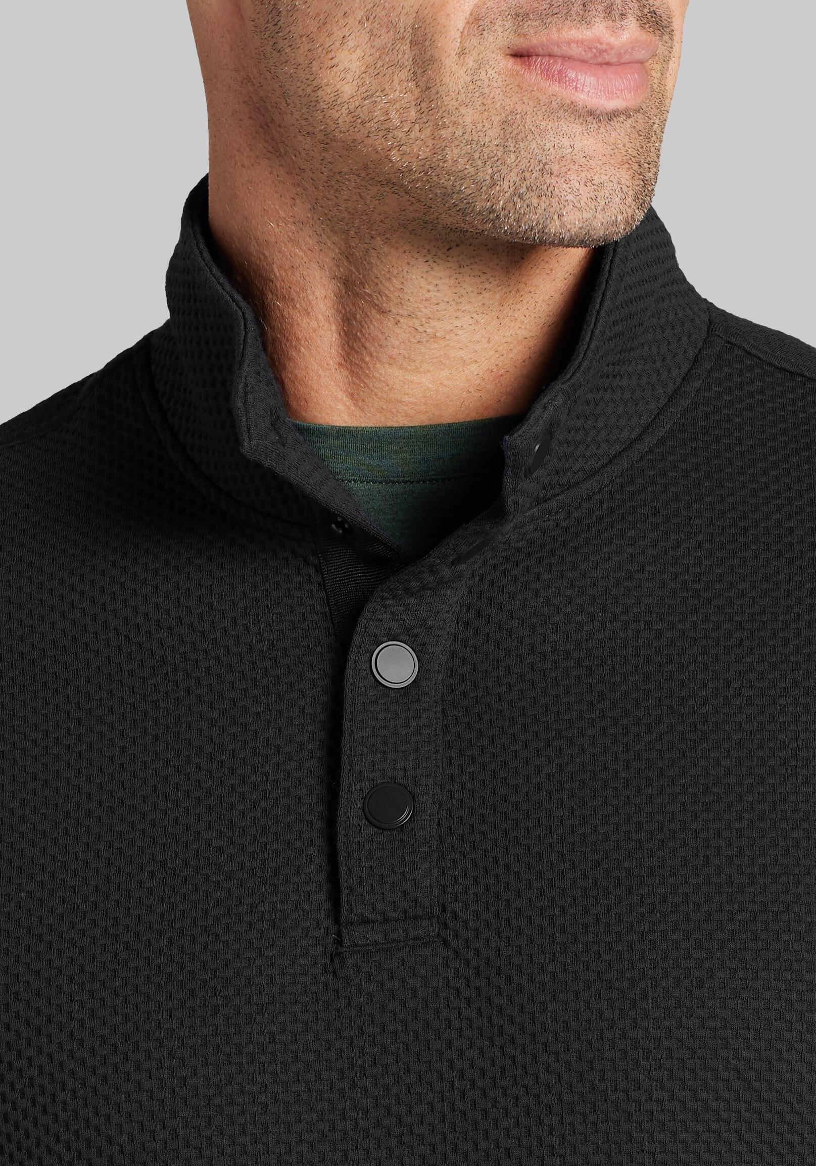 Traveler® Tailored Fit Snap Placket Mock Neck Knit Shirt