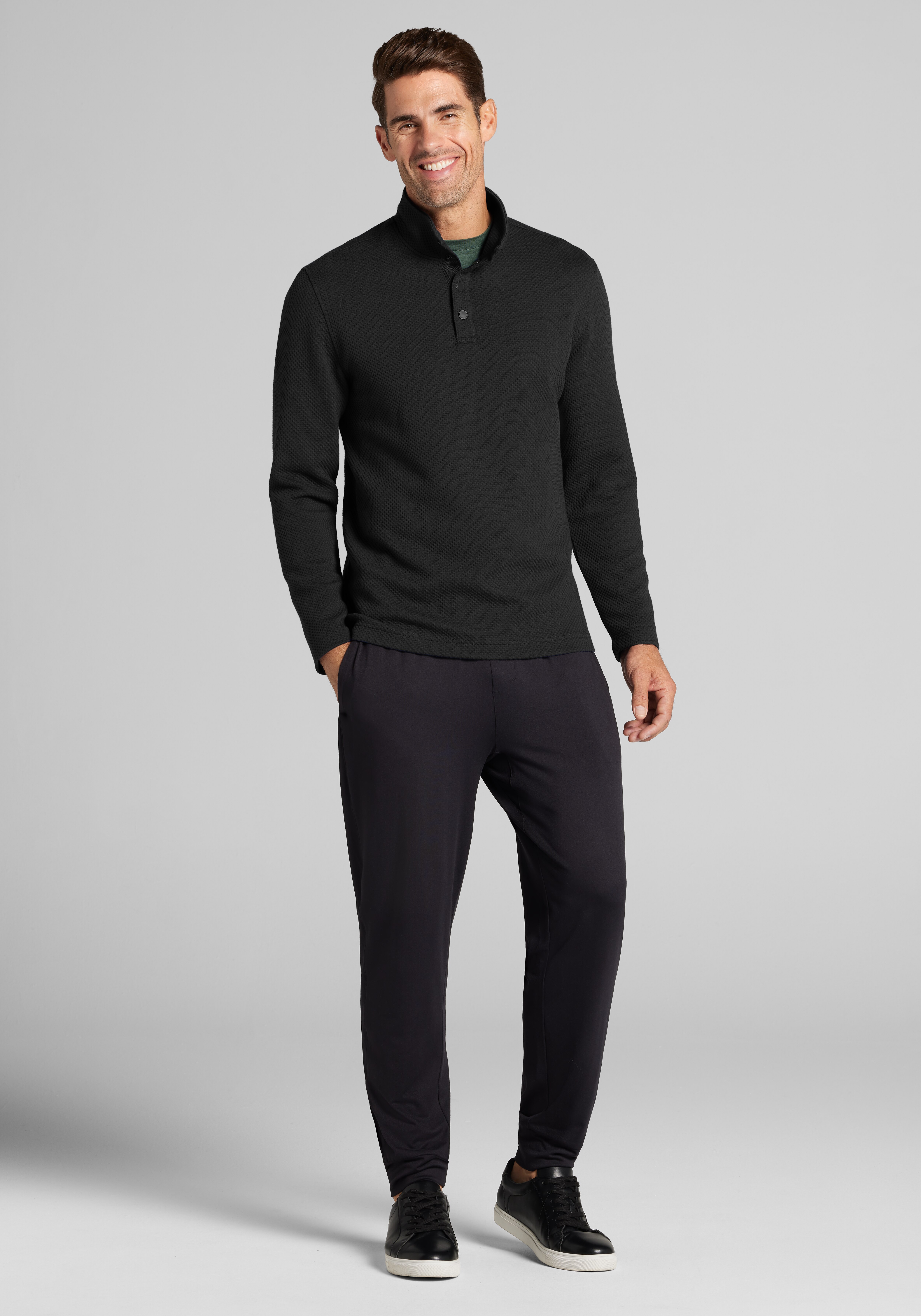 Traveler® Tailored Fit Snap Placket Mock Neck Knit Shirt
