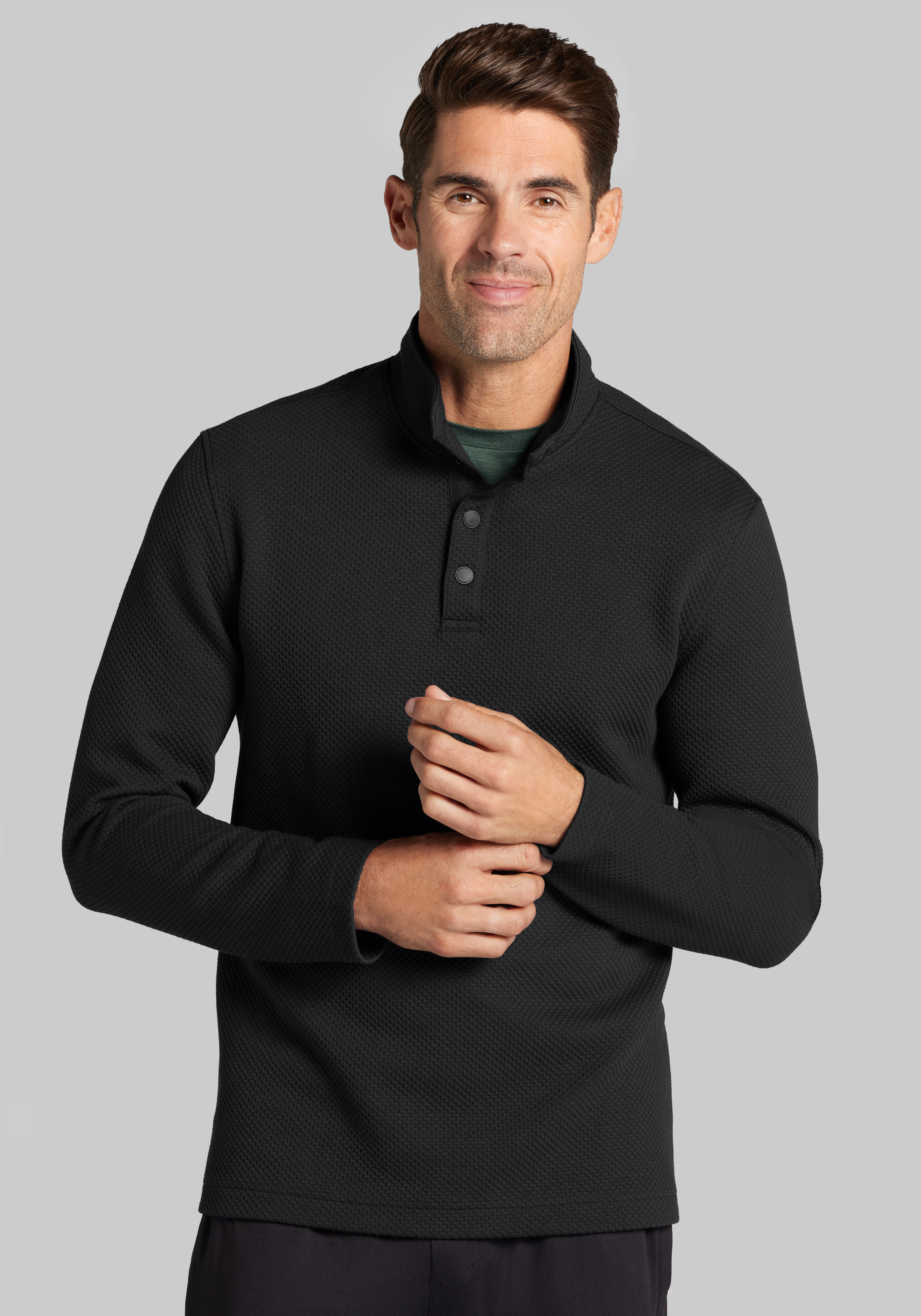 Traveler® Tailored Fit Snap Placket Mock Neck Knit Shirt