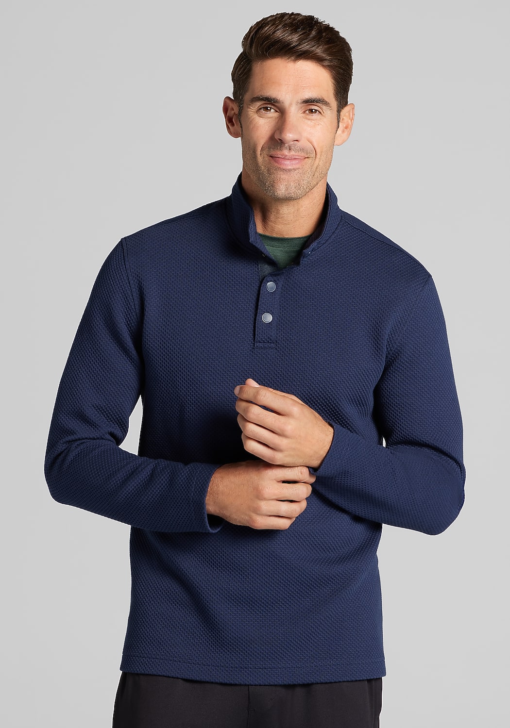 Traveler® Tailored Fit Snap Placket Mock Neck Knit Shirt